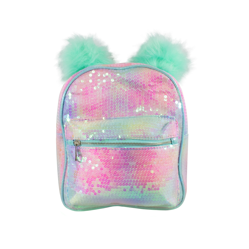 Mochila Infantil con Lentejuelas Bicolor Pompones color Menta Importadora La Merced