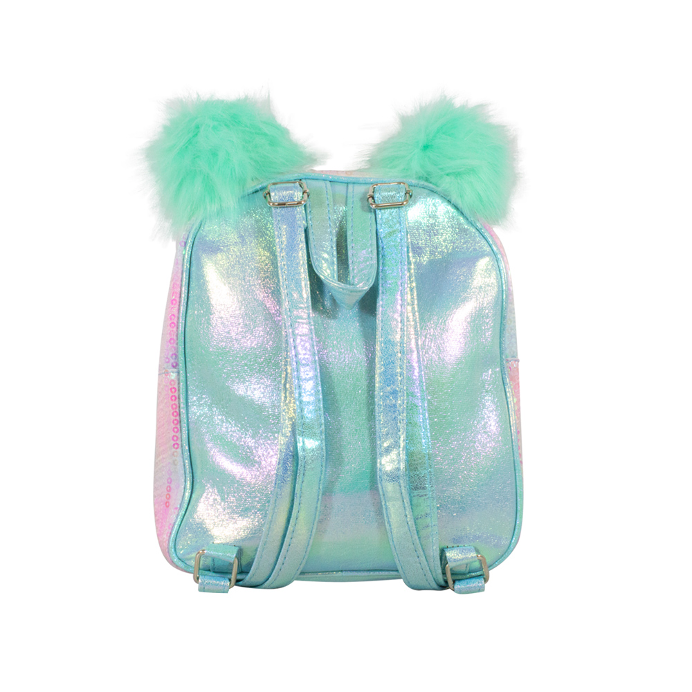 Foto 4 pulgar | Mochila Infantil con Lentejuelas Bicolor Pompones color Menta Importadora La Merced