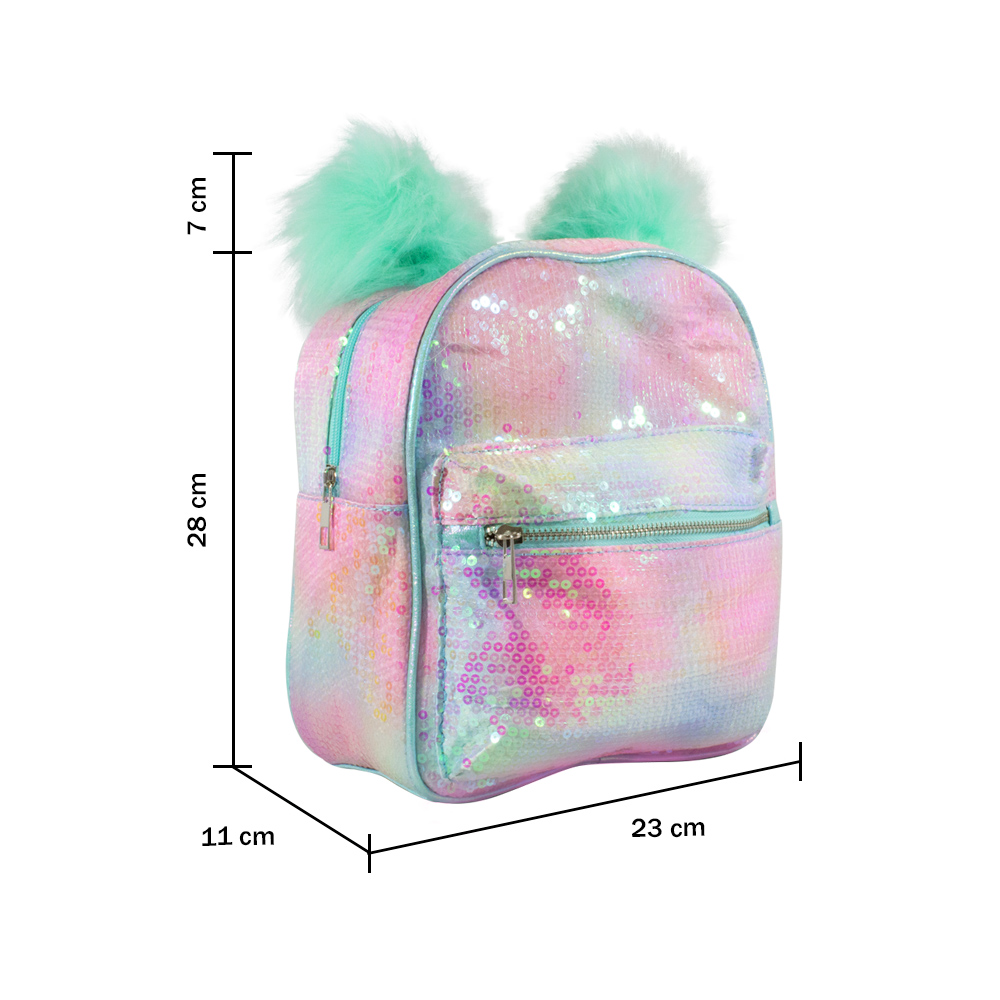 Foto 4 | Mochila Infantil con Lentejuelas Bicolor Pompones color Menta Importadora La Merced