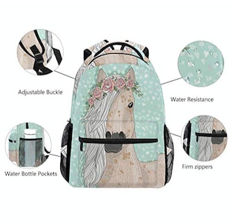 Foto 5 | Venta Internacional- Mochilas Escolares de Caballo con Diseño de Flores Azul