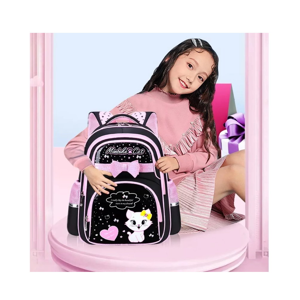 Foto 3 pulgar | Mochila de Cuero Pu Impermeable Preescolar De Gatito con Lapicera color Negro con Rosa para Niña