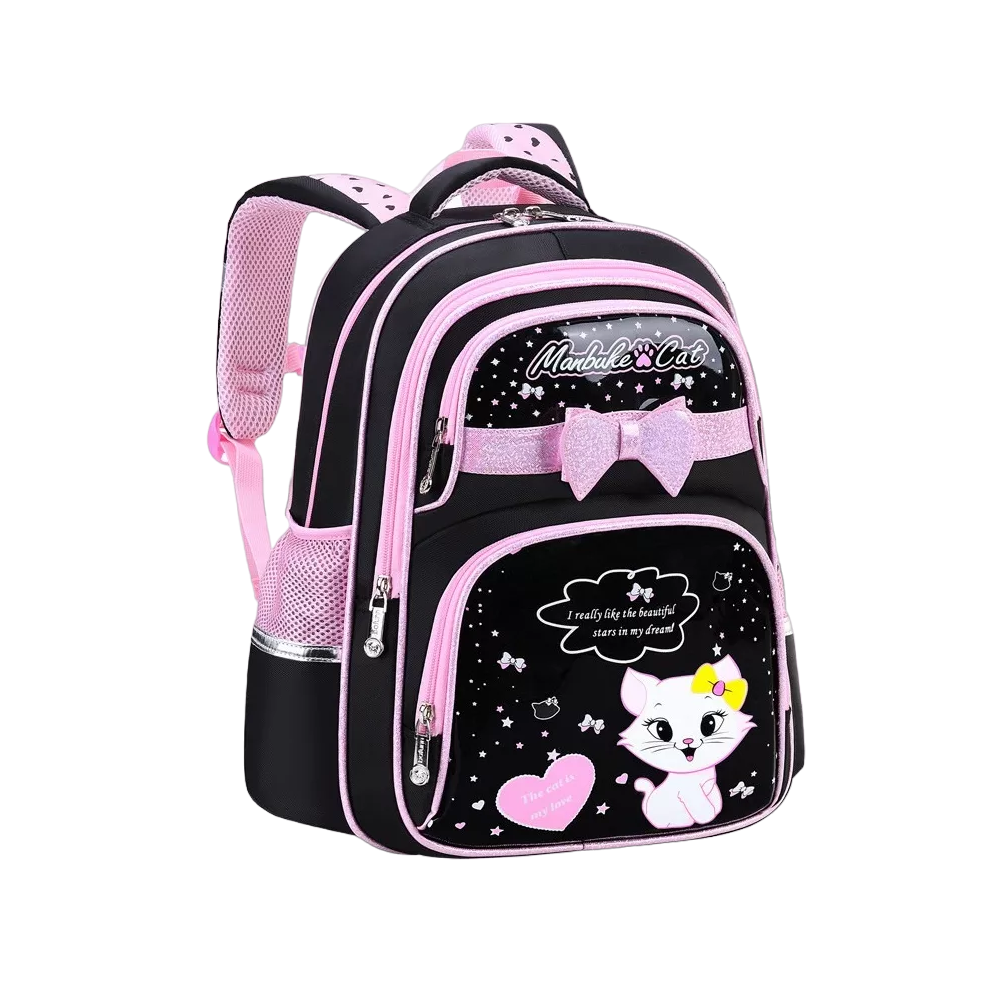 Foto 4 pulgar | Mochila de Cuero Pu Impermeable Preescolar De Gatito con Lapicera color Negro con Rosa para Niña