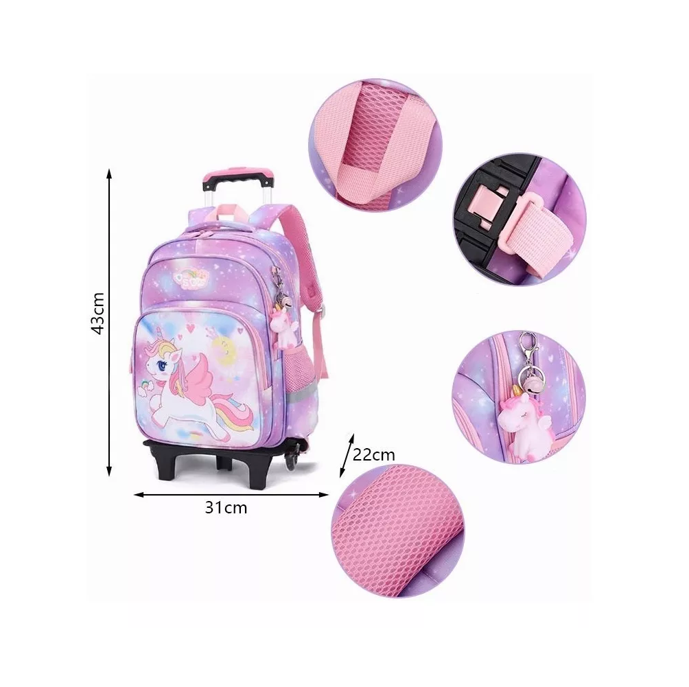 Foto 4 pulgar | Mochila de Carrito Unicornio Bolsa Primaria de Ruedas color Violeta
