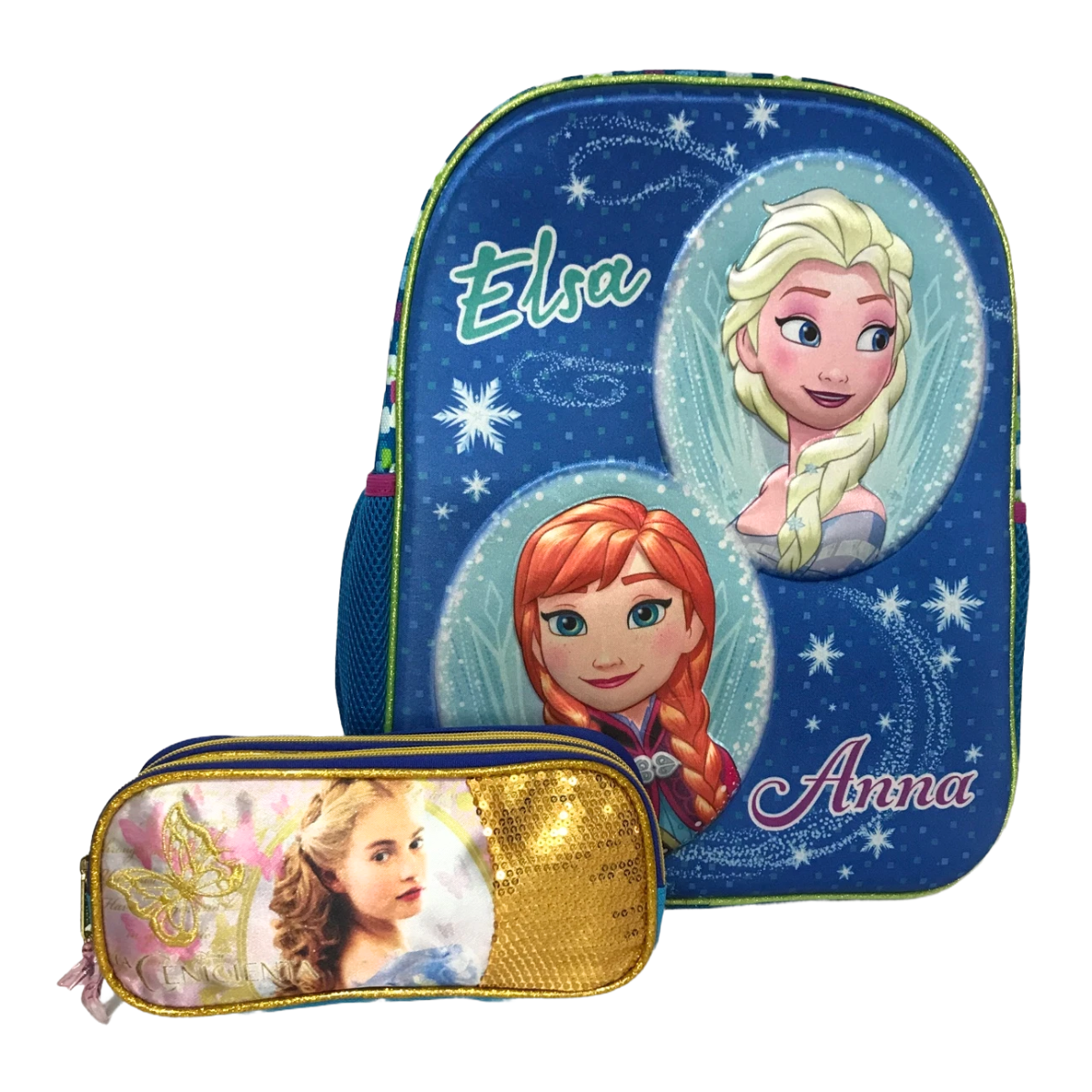 Mochila Escolar Anna y Elsa + Lapicero