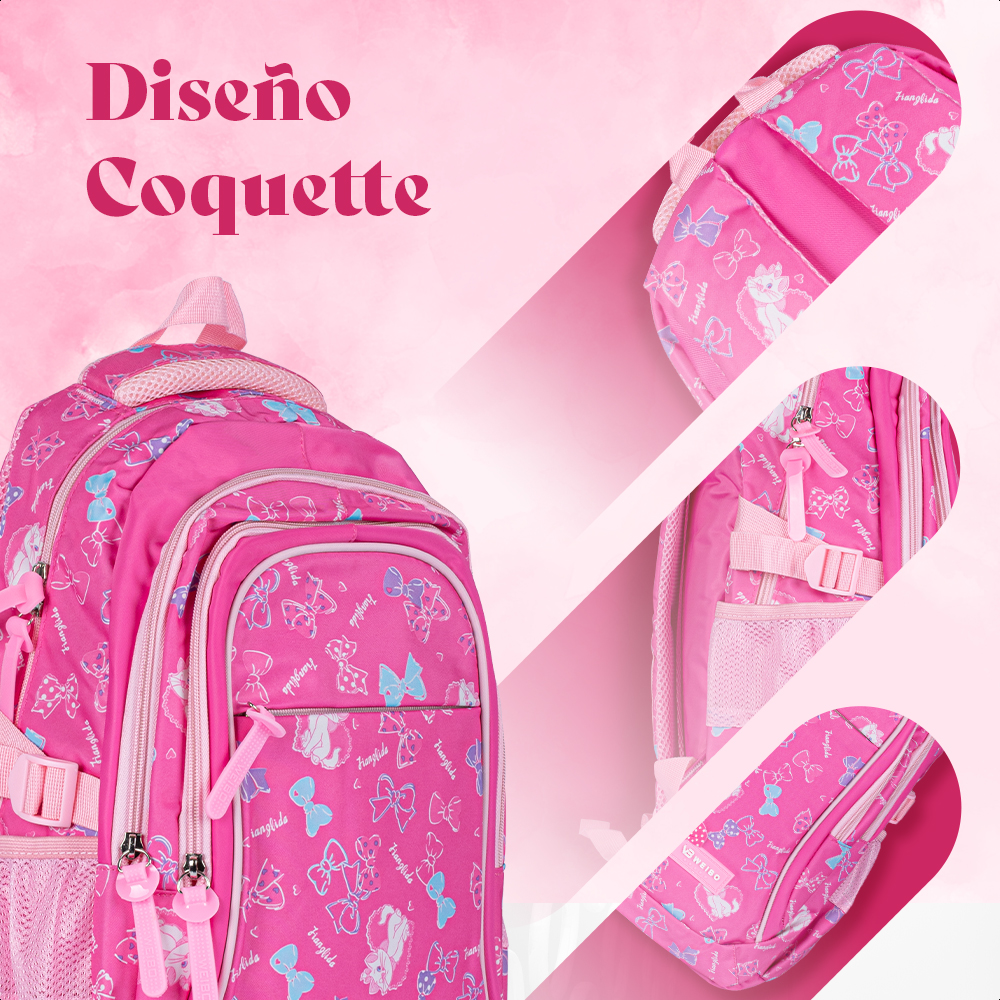 Foto 8 pulgar | Kit Escolar Mochila Lonchera Lapicera Diseño de Gato Rosa