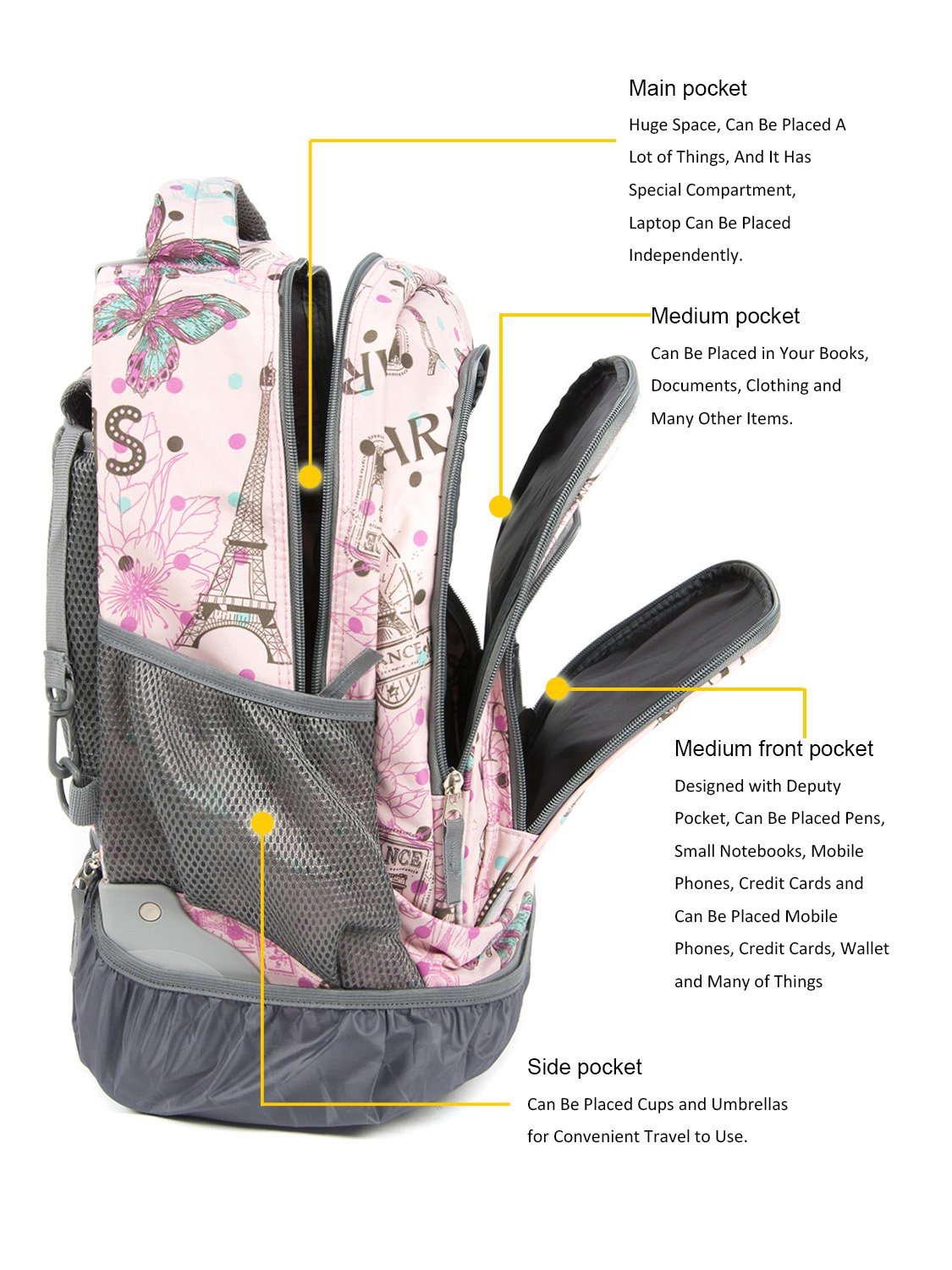 Foto 3 | Mochila con Ruedas Tilami Kids 45 cm Rosa - Venta Internacional
