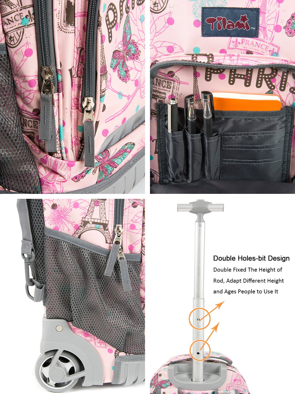 Foto 7 pulgar | Mochila con Ruedas Tilami Kids 45 cm Rosa - Venta Internacional