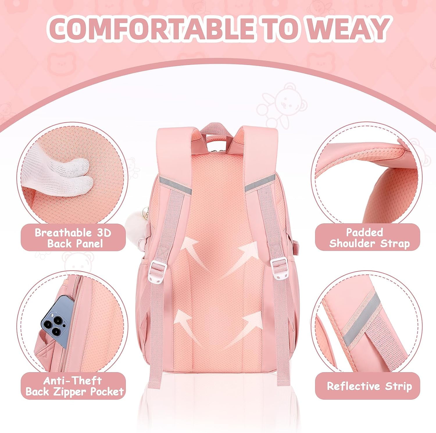 Foto 3 pulgar | Mochila Escolar Omkarsy Rosa para Niñas - Venta Internacional