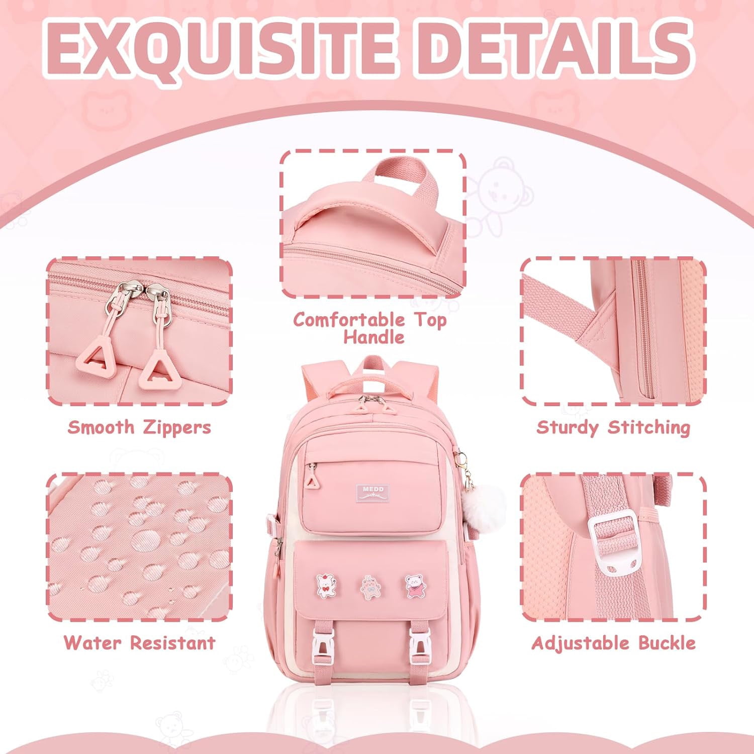 Foto 4 pulgar | Mochila Escolar Omkarsy Rosa para Niñas - Venta Internacional