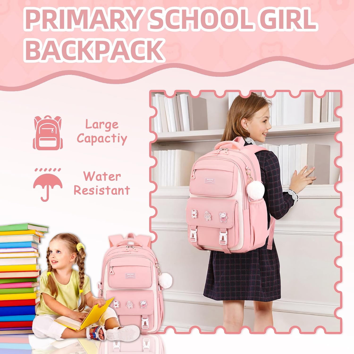Foto 4 | Mochila Escolar Omkarsy Rosa para Niñas - Venta Internacional