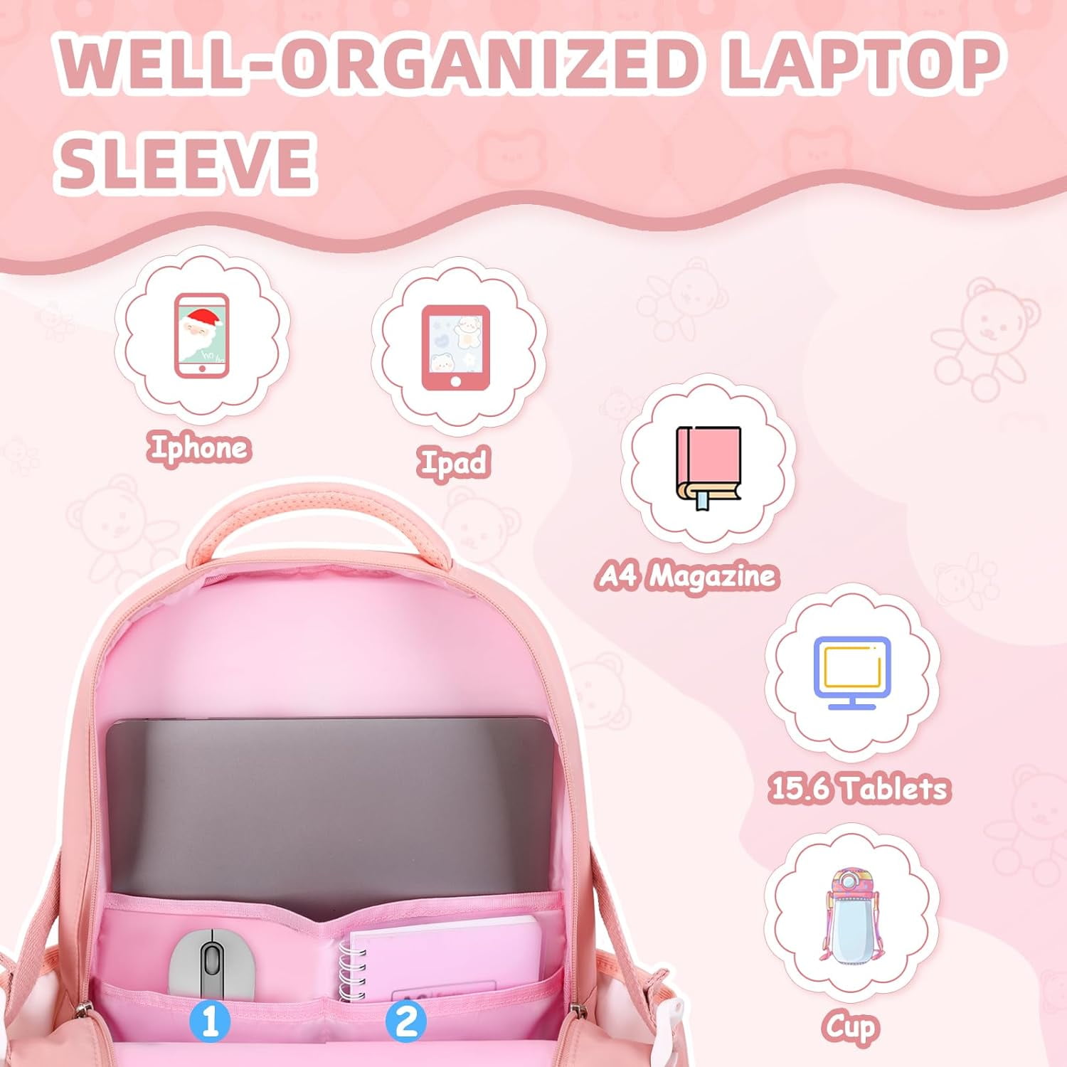 Foto 7 pulgar | Mochila Escolar Omkarsy Rosa para Niñas - Venta Internacional