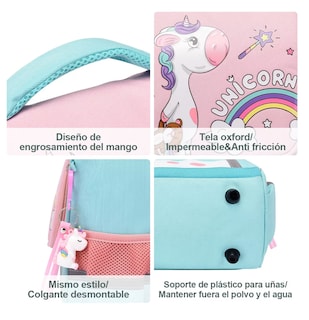 Foto 4 | Mochila Escolar Con Kawaii Unicornio Verde Con Rosa
