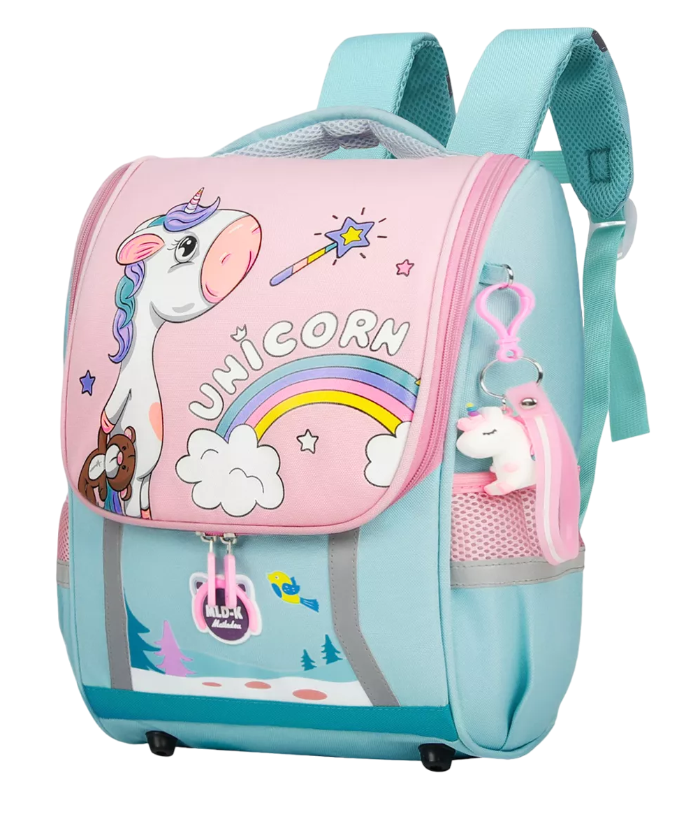 Mochila Escolar Con Kawaii Unicornio Verde Con Rosa