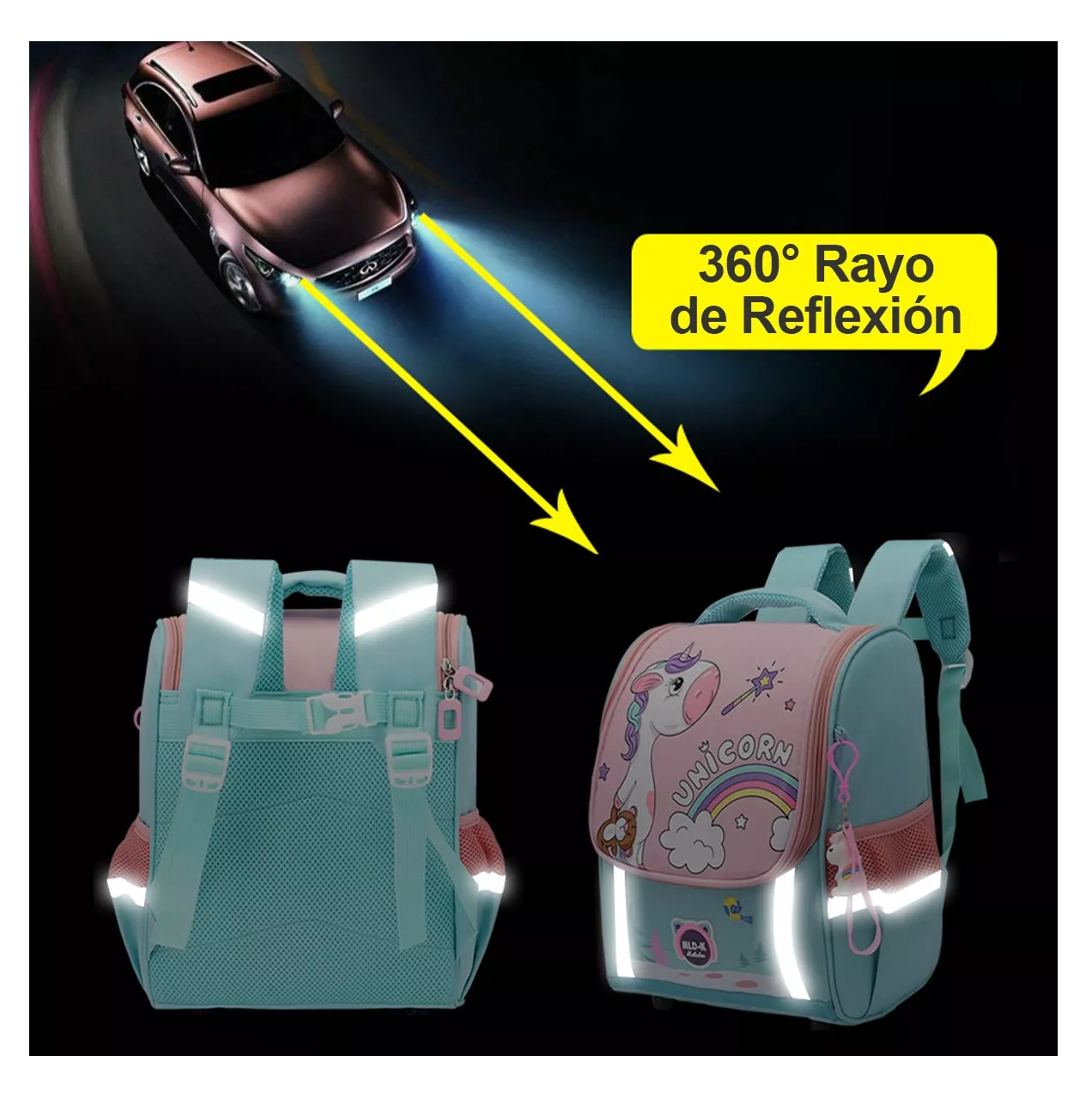 Foto 3 pulgar | Mochila Escolar Con Kawaii Unicornio Verde Con Rosa