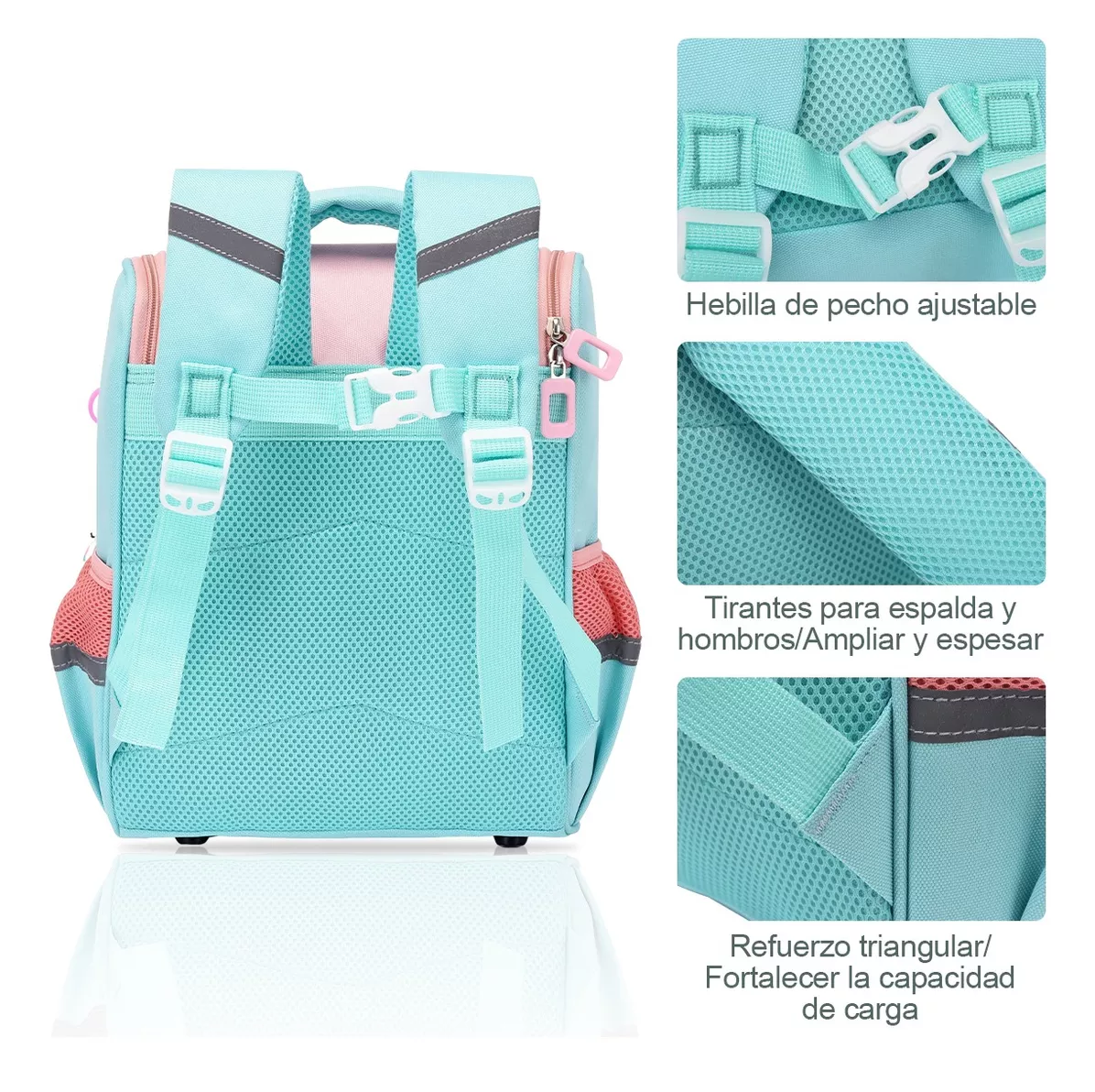 Foto 3 | Mochila Escolar Con Kawaii Unicornio Verde Con Rosa