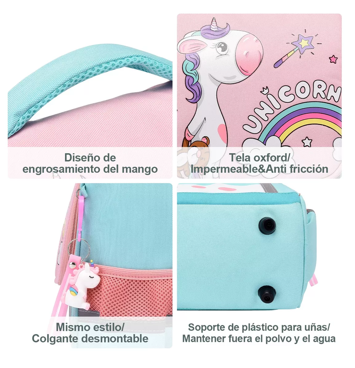 Foto 5 pulgar | Mochila Escolar Con Kawaii Unicornio Verde Con Rosa