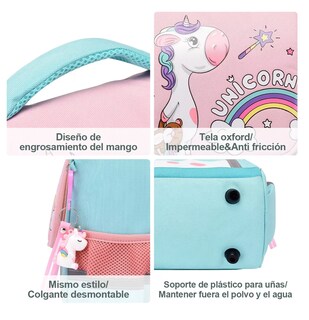 Foto 4 | Mochila Escolar Con Kawaii Unicornio Verde Con Rosa