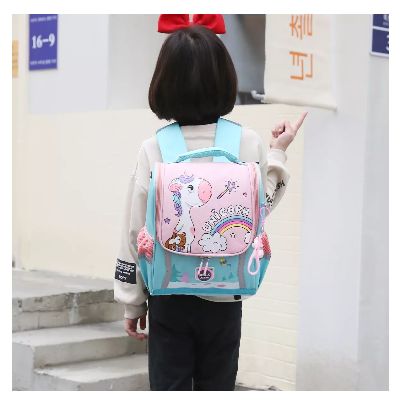 Foto 6 pulgar | Mochila Escolar Con Kawaii Unicornio Verde Con Rosa