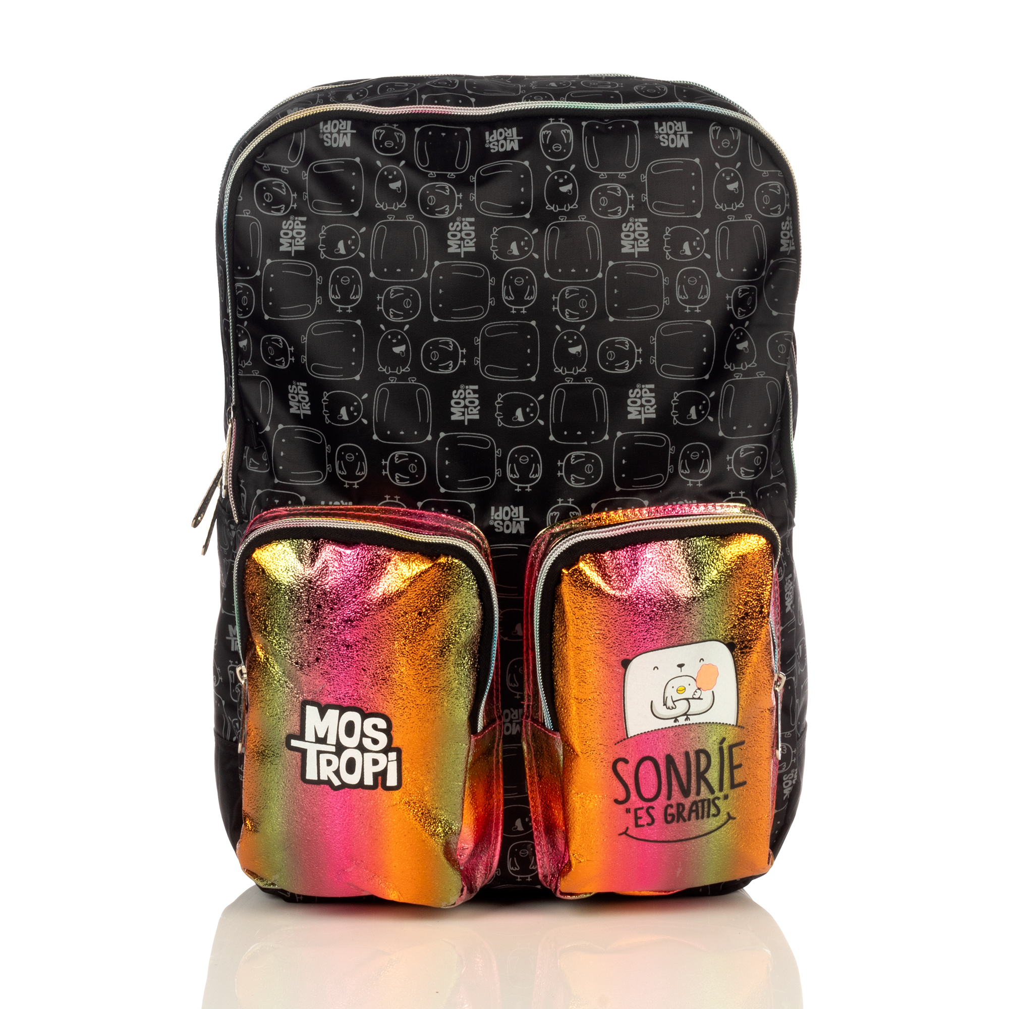 Foto 2 pulgar | Mochila Mostropi Sonrie Es Gratis Original Backpack Negro