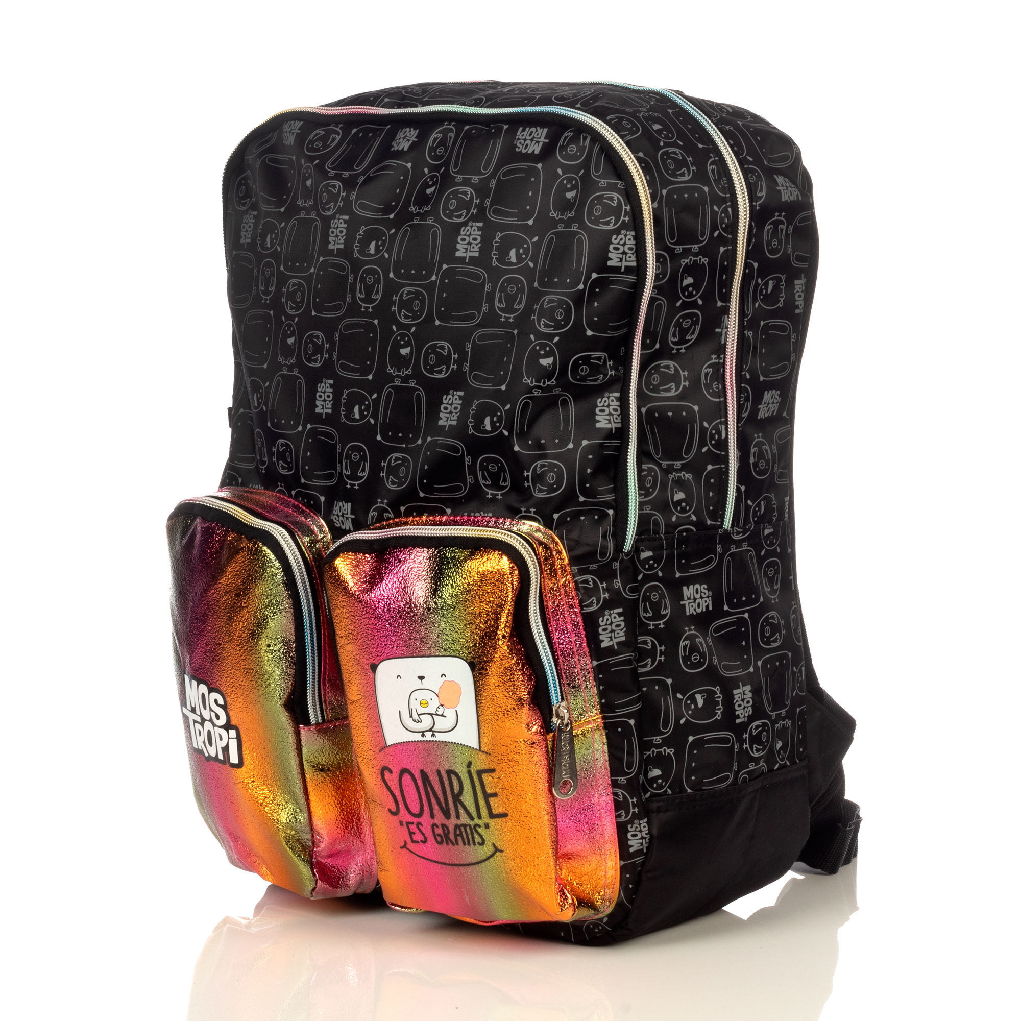 Foto 4 pulgar | Mochila Mostropi Sonrie Es Gratis Original Backpack Negro