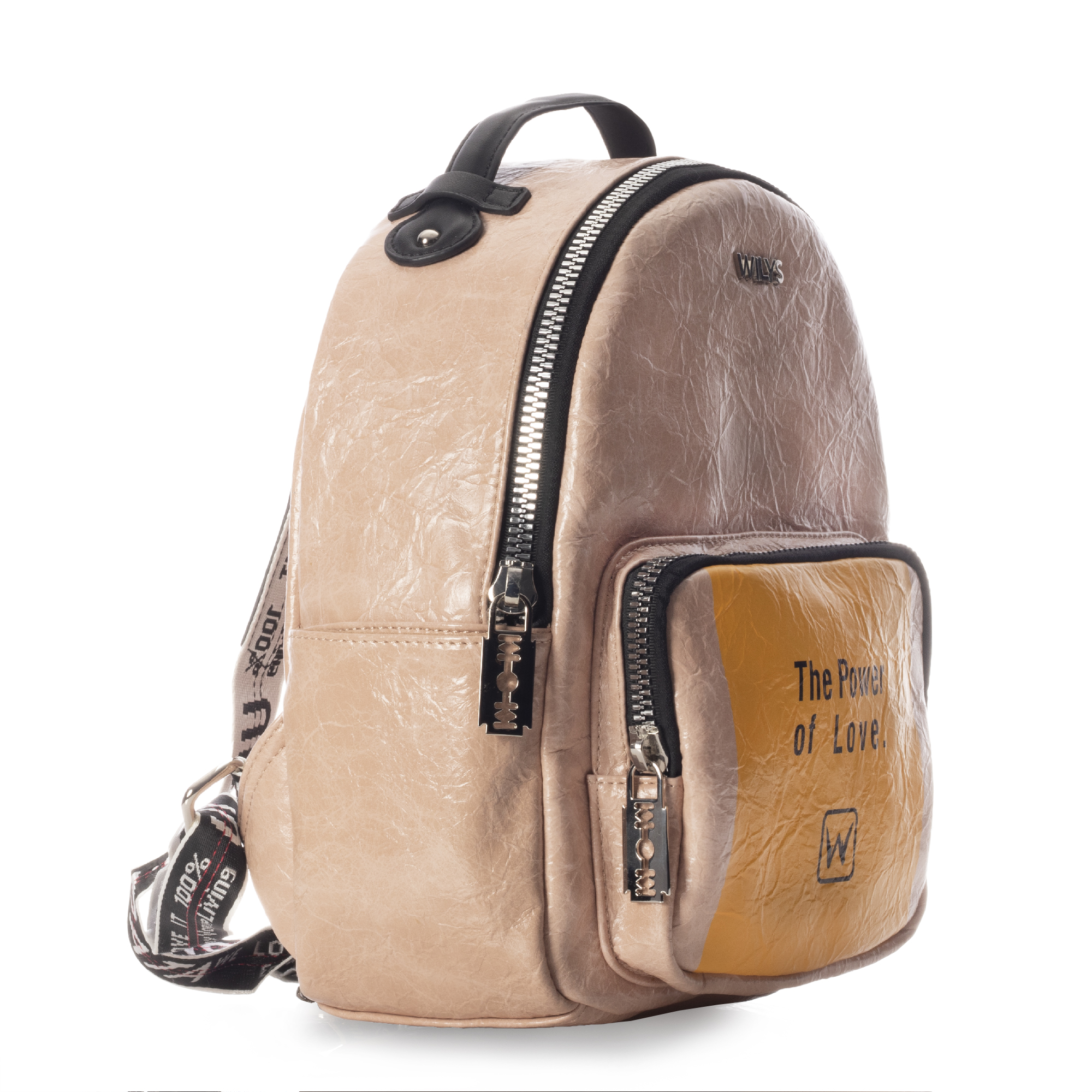 Foto 3 pulgar | Mini Backpack The Power Of Love Café Wilys Mochila Color Beige Diseño De La Tela Liso