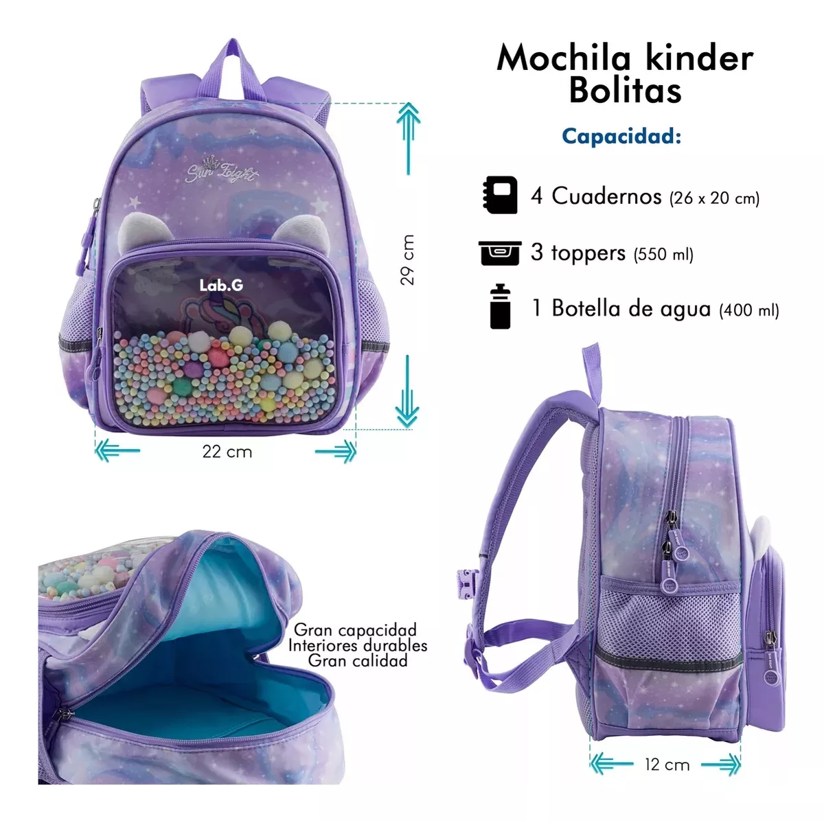 Foto 3 pulgar | Unicornio Diseño Mochila Escolar Violeta
