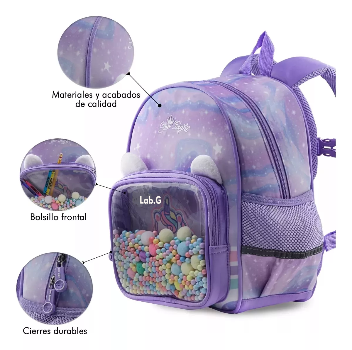 Foto 5 pulgar | Unicornio Diseño Mochila Escolar Violeta