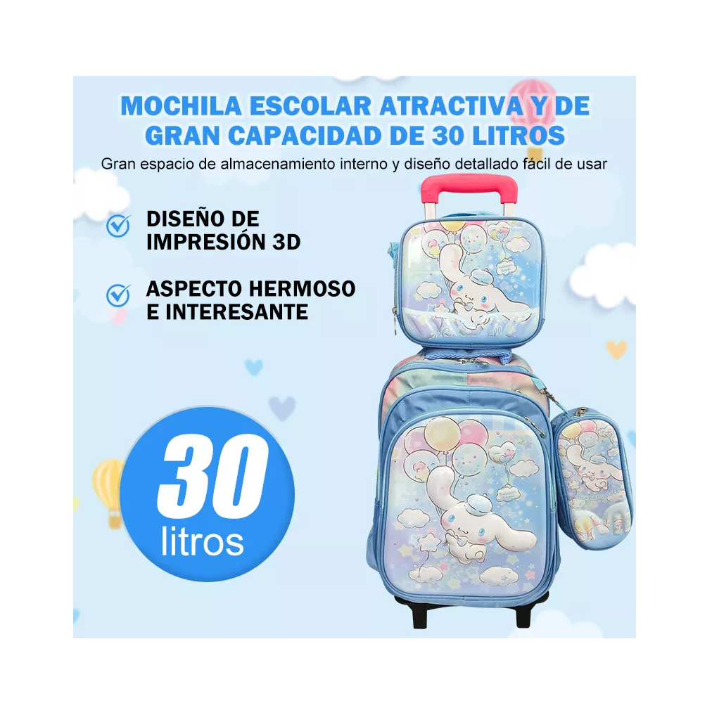 Foto 4 | Mochila Trolley 6 Ruedas Escuela Primaria 3 En 1  Azul/violeta