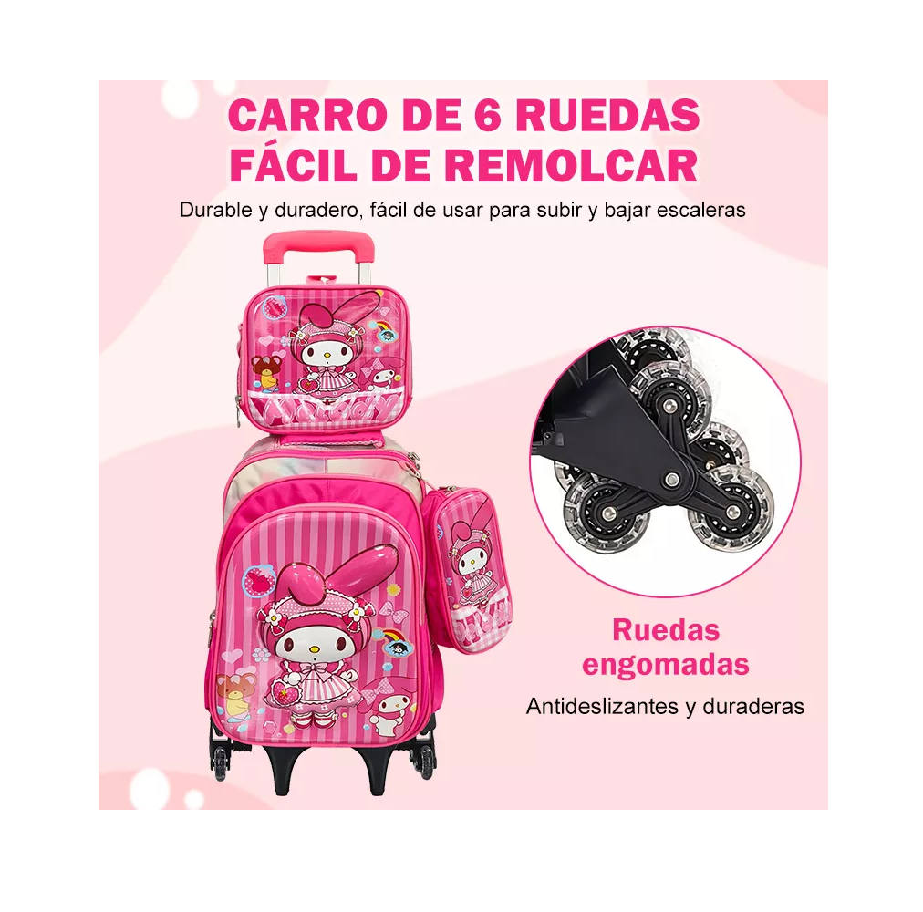 Foto 4 | Mochila Trolley 6 Ruedas Escuela Primaria 3 En 1 Rosa