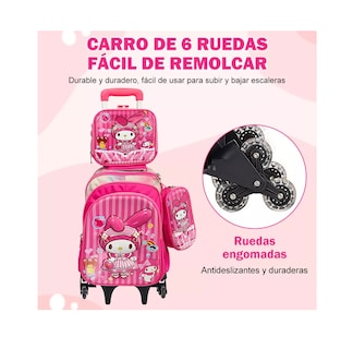 Foto 4 | Mochila Trolley 6 Ruedas Escuela Primaria 3 En 1 Rosa