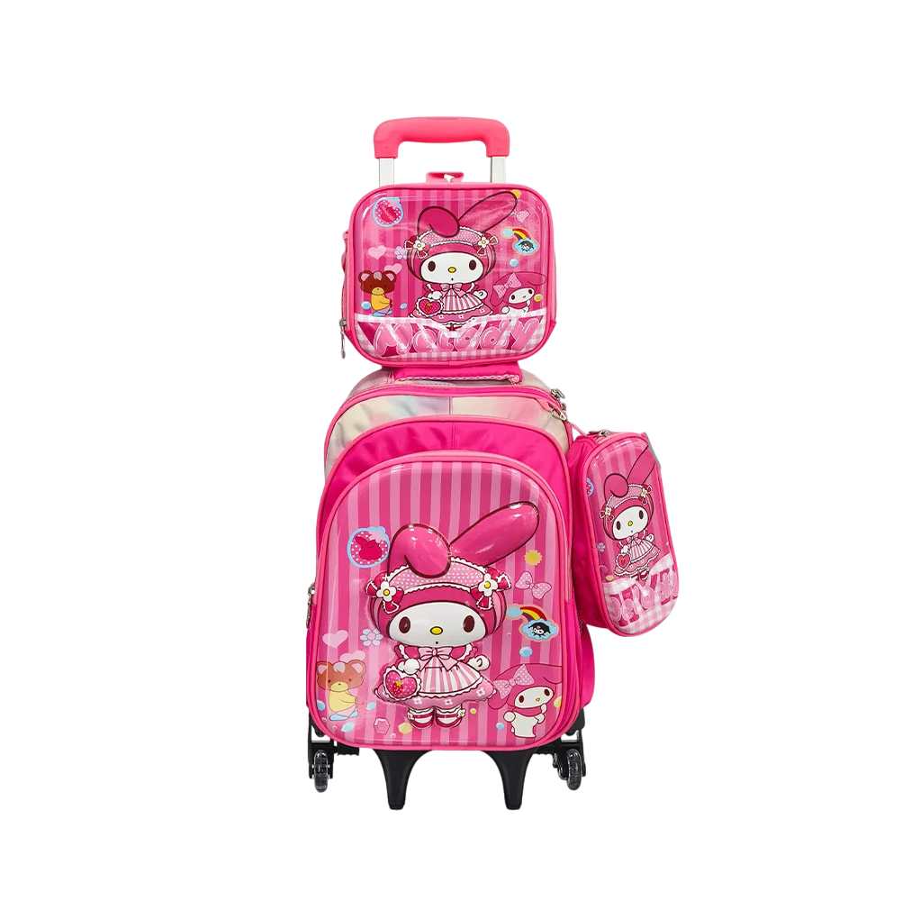 Mochila Trolley 6 Ruedas Escuela Primaria 3 En 1 Rosa