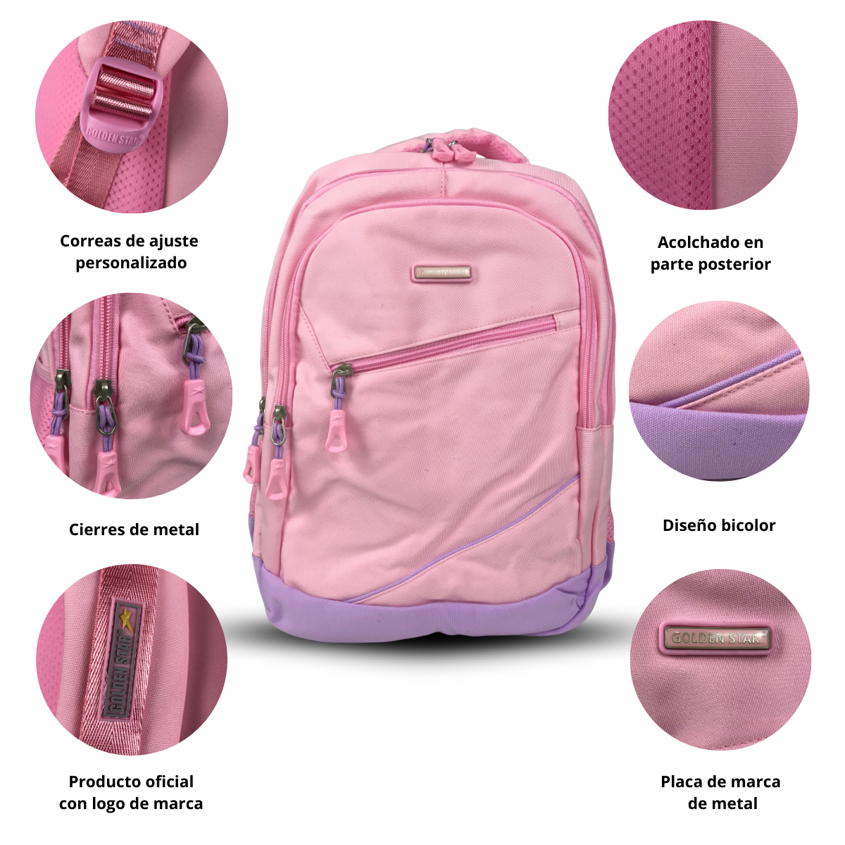 Foto 2 | Mochila Golden Star Primaria Para Niña Bicolor Df-8990 Color Rosa