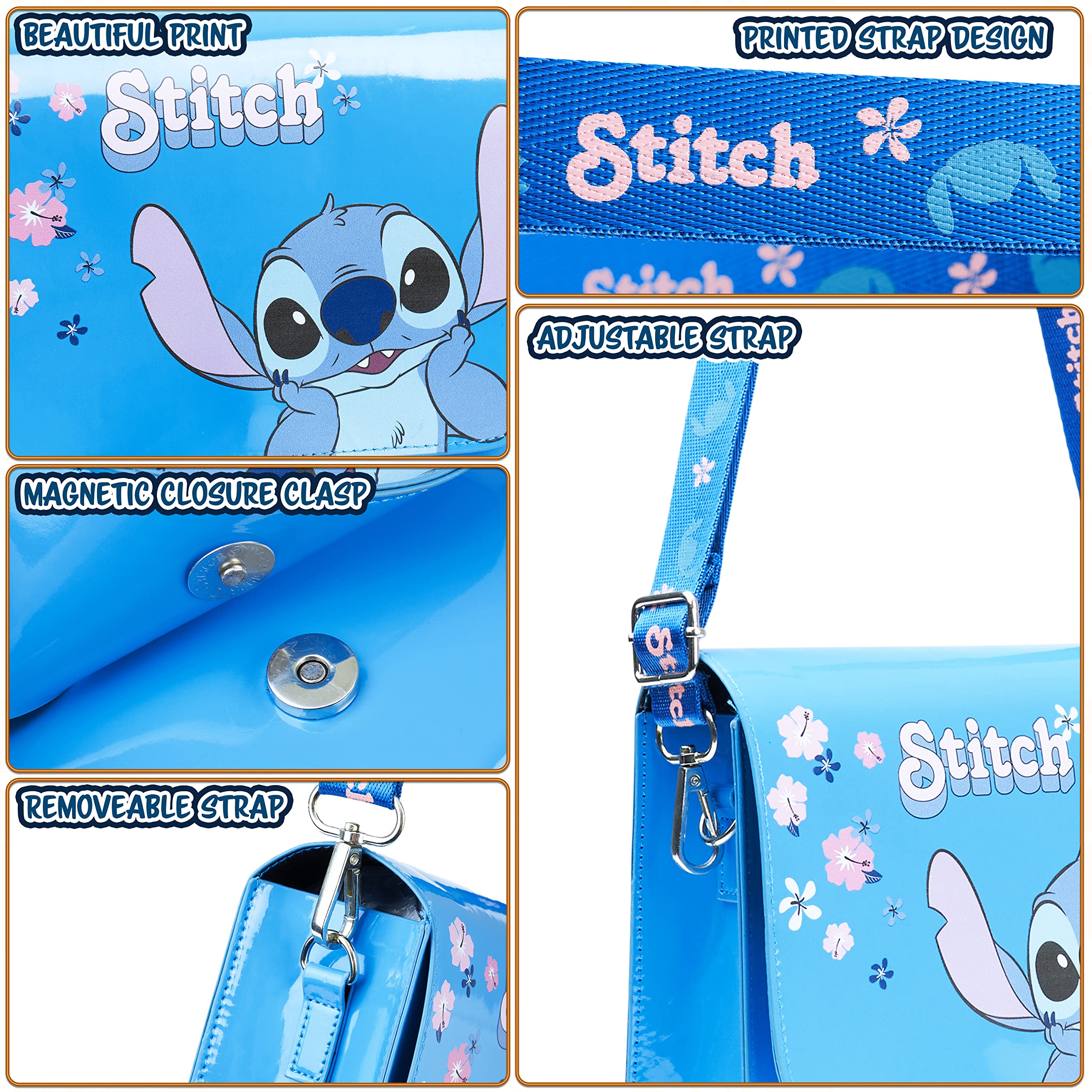 Foto 6 pulgar | Bandolera Disney Stitch Para Mujer Y Adolescente Azul - Venta Internacional.