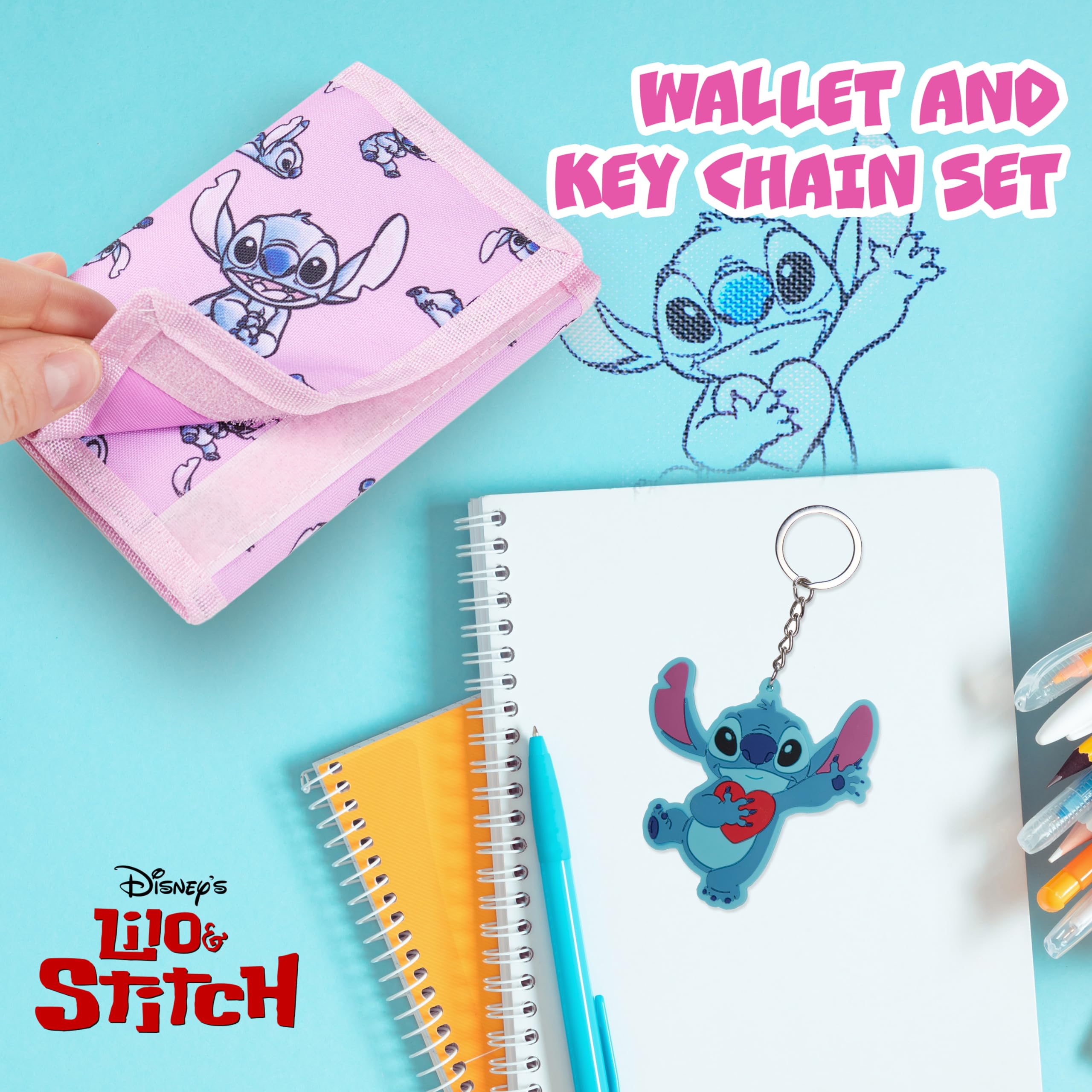 Foto 5 pulgar | Set De Cartera Y Llavero Disney Stitch Para Niños, Color Rosa - Venta Internacional.