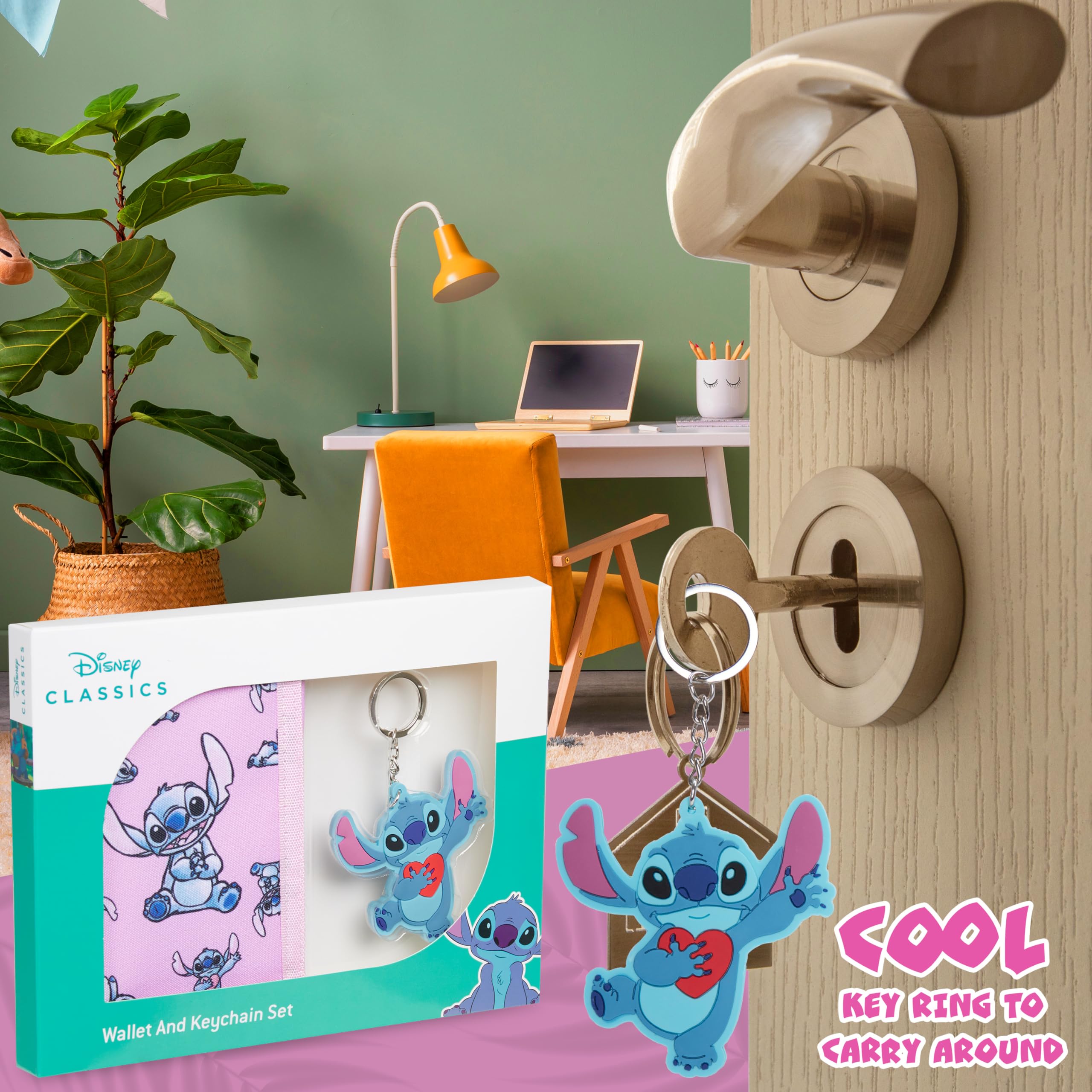 Foto 6 pulgar | Set De Cartera Y Llavero Disney Stitch Para Niños, Color Rosa - Venta Internacional.
