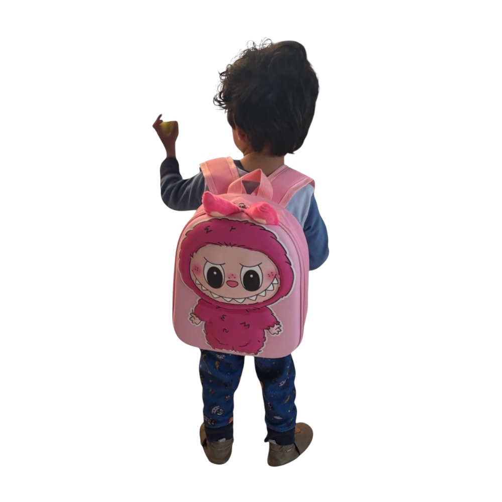 Foto 6 | Mochila Escolar Infantil Color Fucsia De Labubu, Doble Cierre