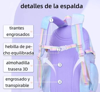 Foto 4 | Mochila Escolar Xtellar Impermeable De Gran Capacidad Color Púrpura