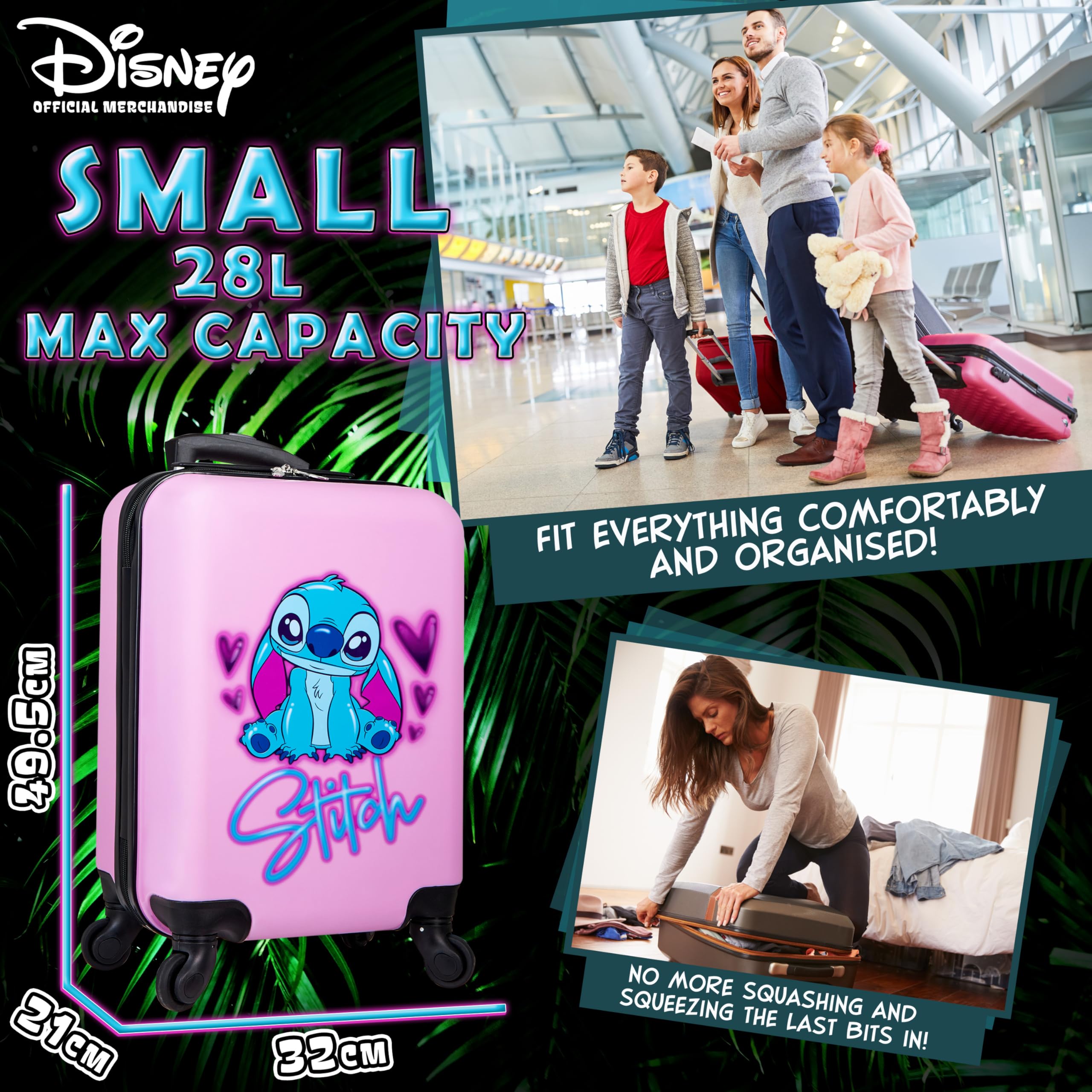 Foto 5 pulgar | Set De Maletas Disney Stitch Hard Shell 28 L, 50 L, 91 L, Rosa - Venta Internacional.