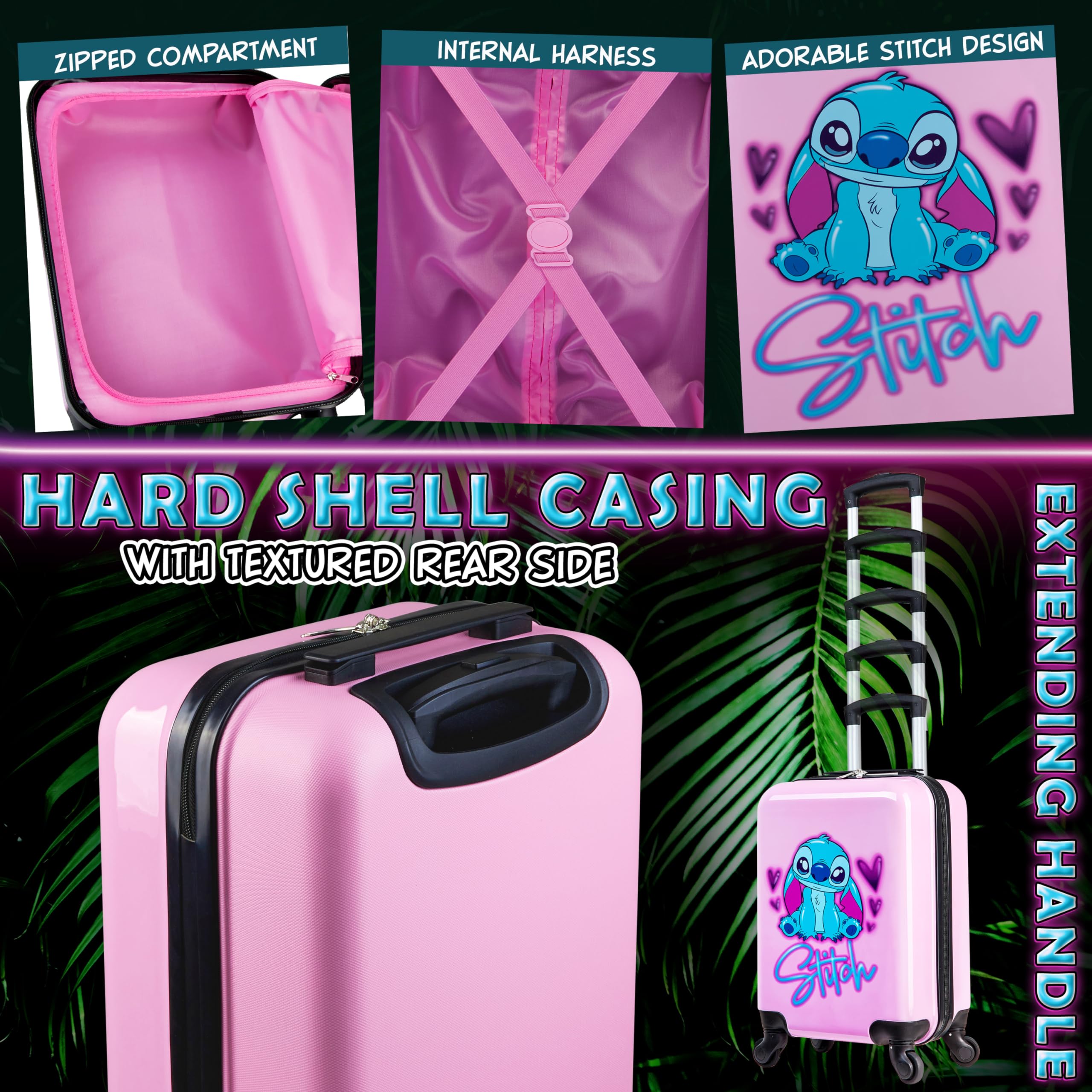 Foto 6 pulgar | Set De Maletas Disney Stitch Hard Shell 28 L, 50 L, 91 L, Rosa - Venta Internacional.
