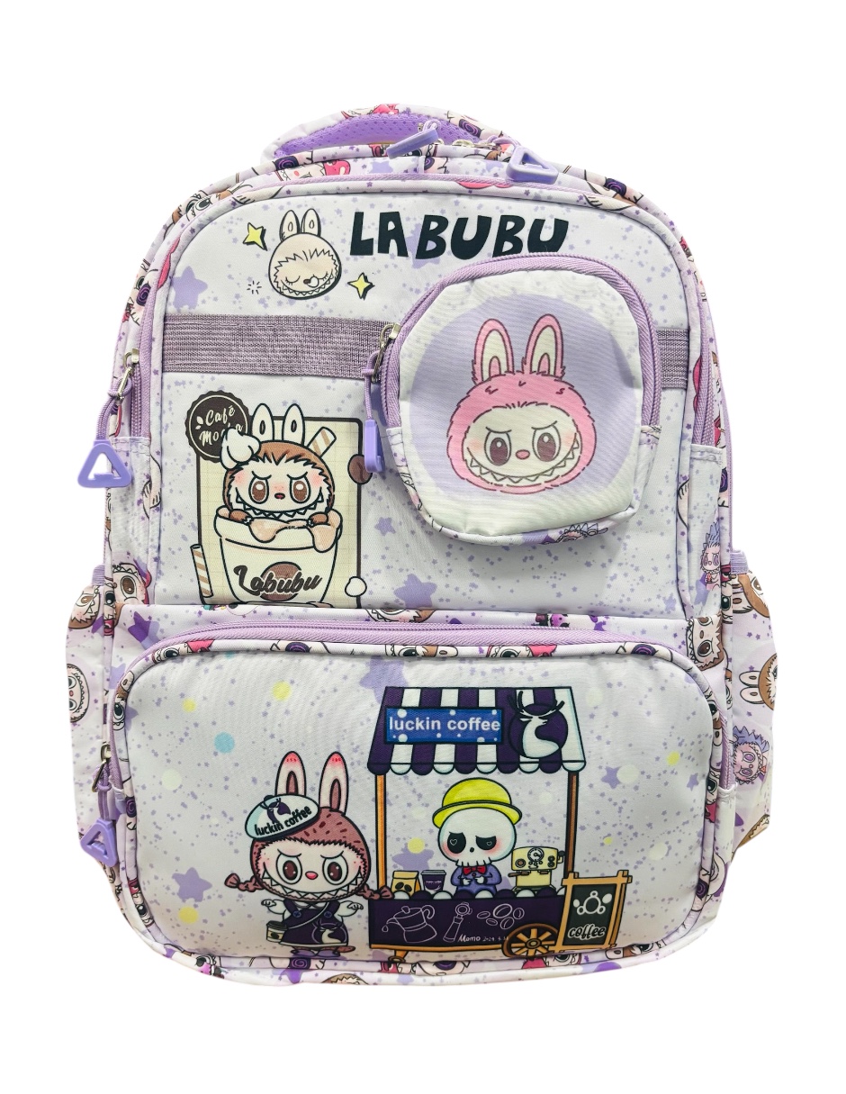 Mochila Escolar Color Lila De Labubu Práctica Y Espaciosa