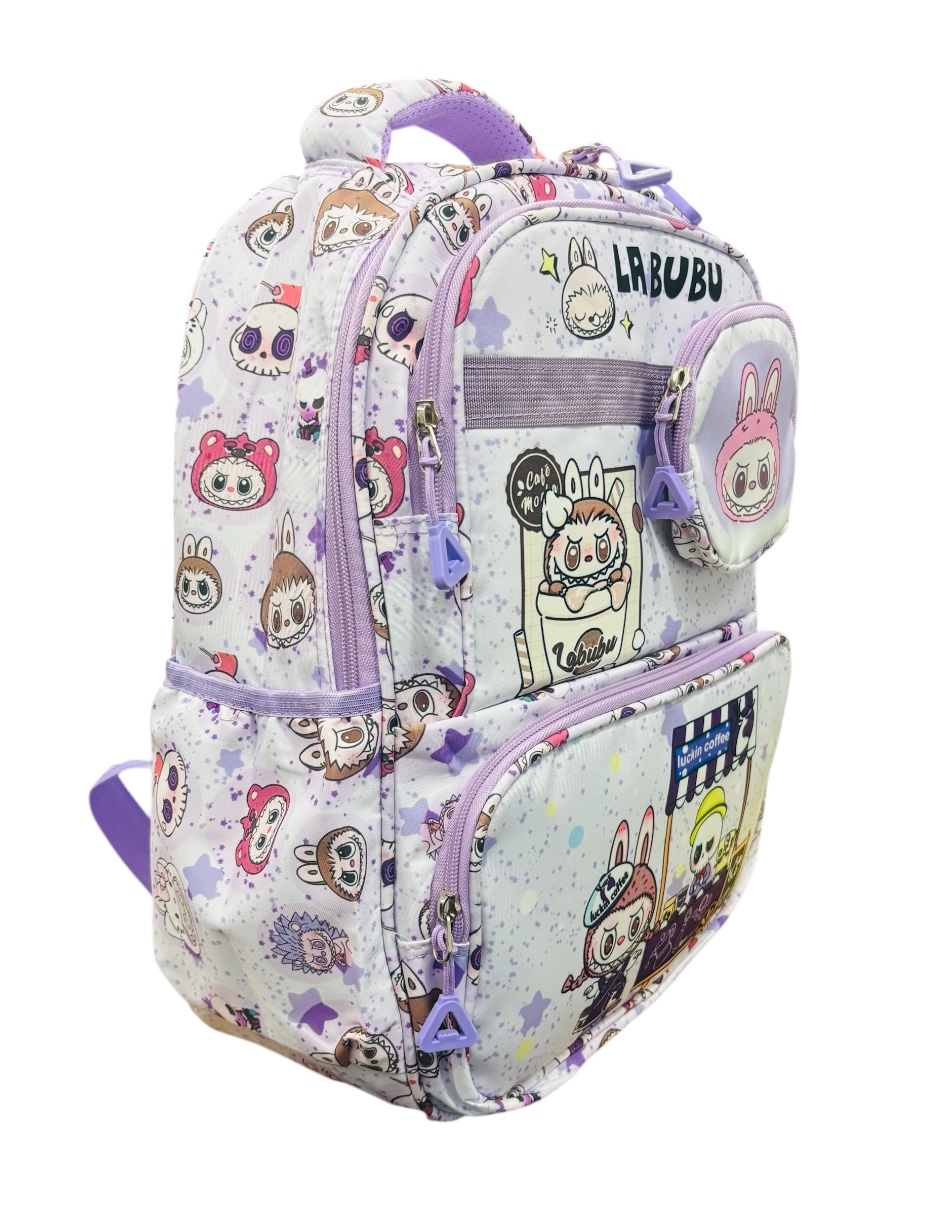 Foto 3 | Mochila Escolar Color Lila De Labubu Práctica Y Espaciosa