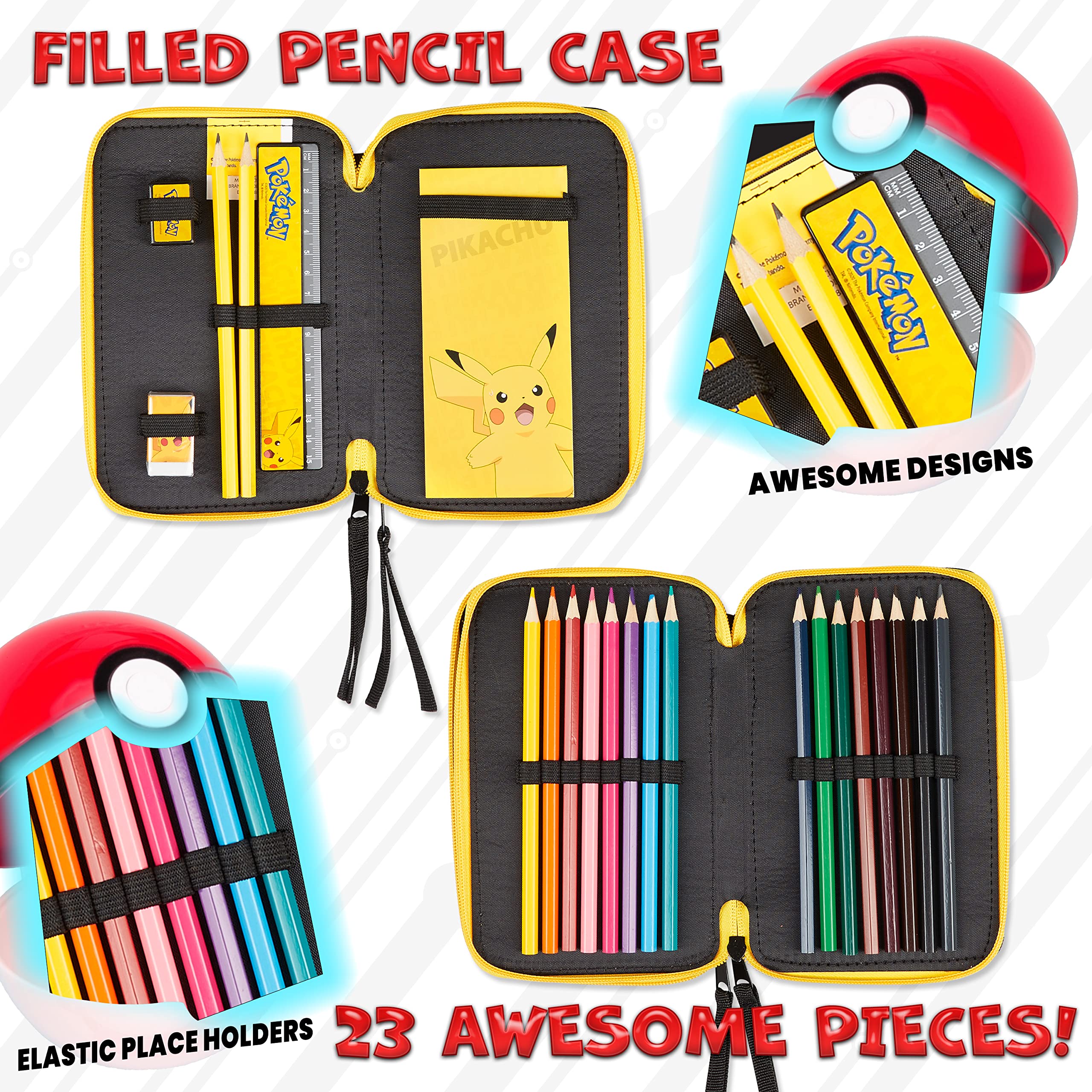 Foto 7 pulgar | Estuche Para Lápices Pokémon Pikachu Para Niños Con Juego De 23 Piezas - Venta Internacional.