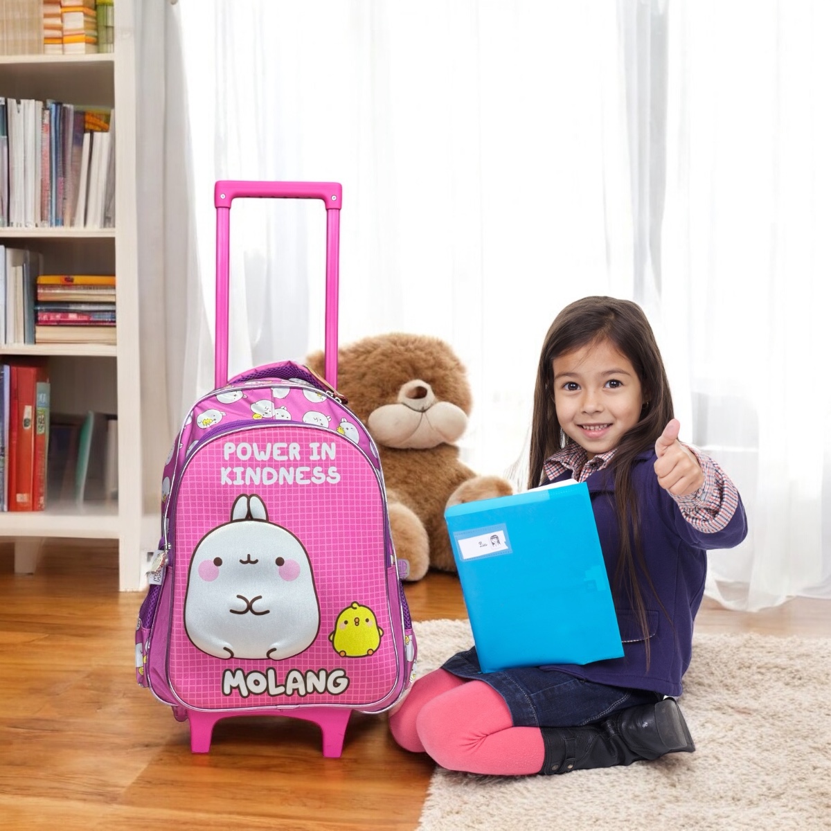 Foto 4 pulgar | Mochila Rodante Escolar Para Niña Amplia Y Reforzada Molang Color Rosa