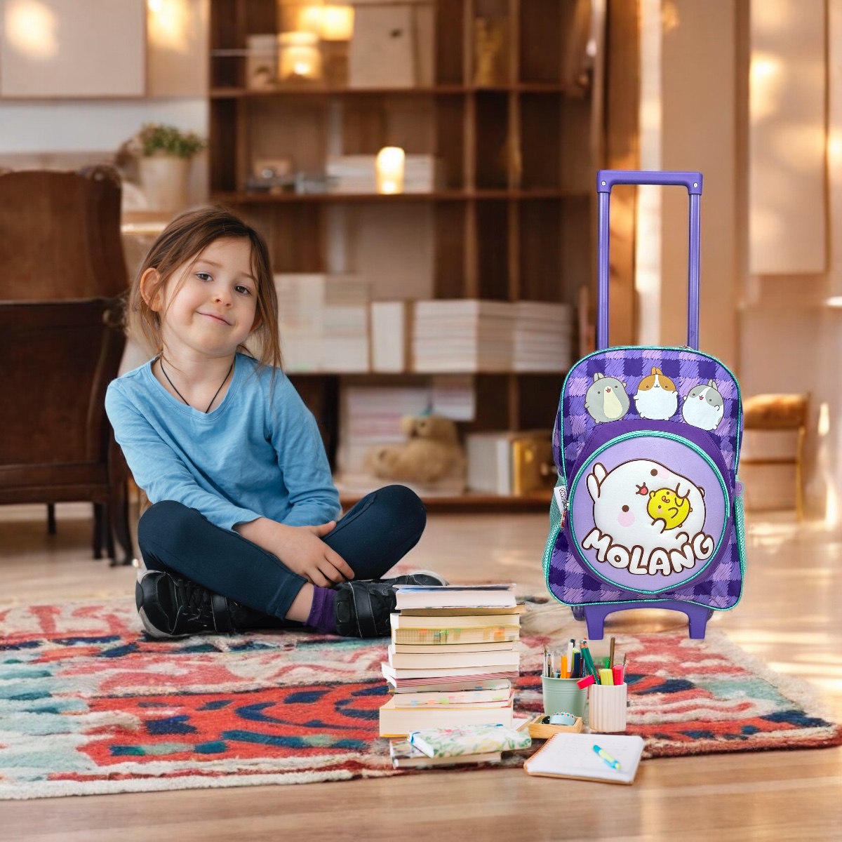 Foto 4 pulgar | Mochila Rodante Escolar Primaria Para Niña Personaje Molang Color Morado