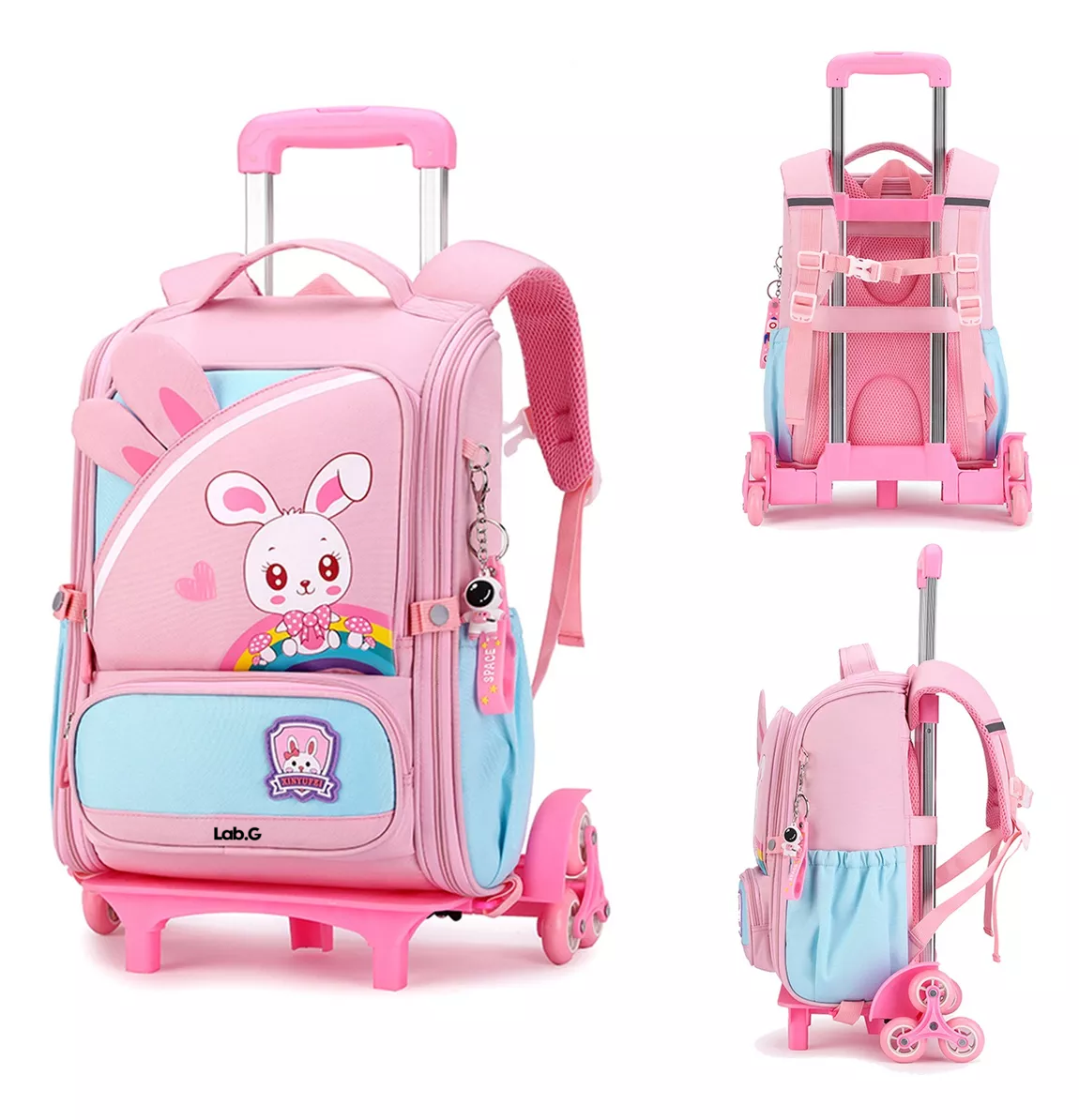 Foto 5 pulgar | Mochila Escolar De Carrito Sobre Rodillos Viaje Con 6 Ruedas Rosa