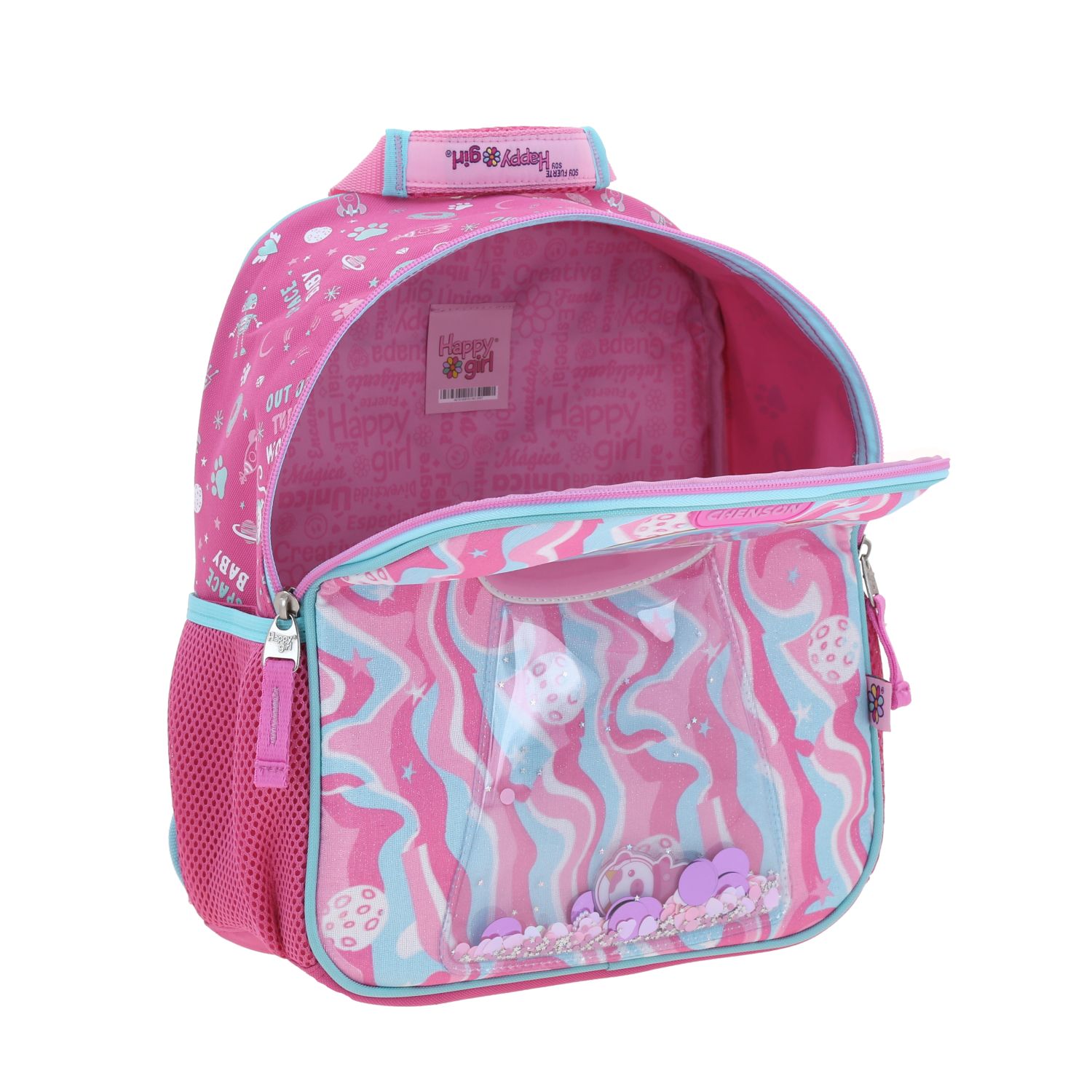 Foto 7 | Mochila Rosa Chica Con Gatito Y Confeti Encapsulado Happy Girl Ajua