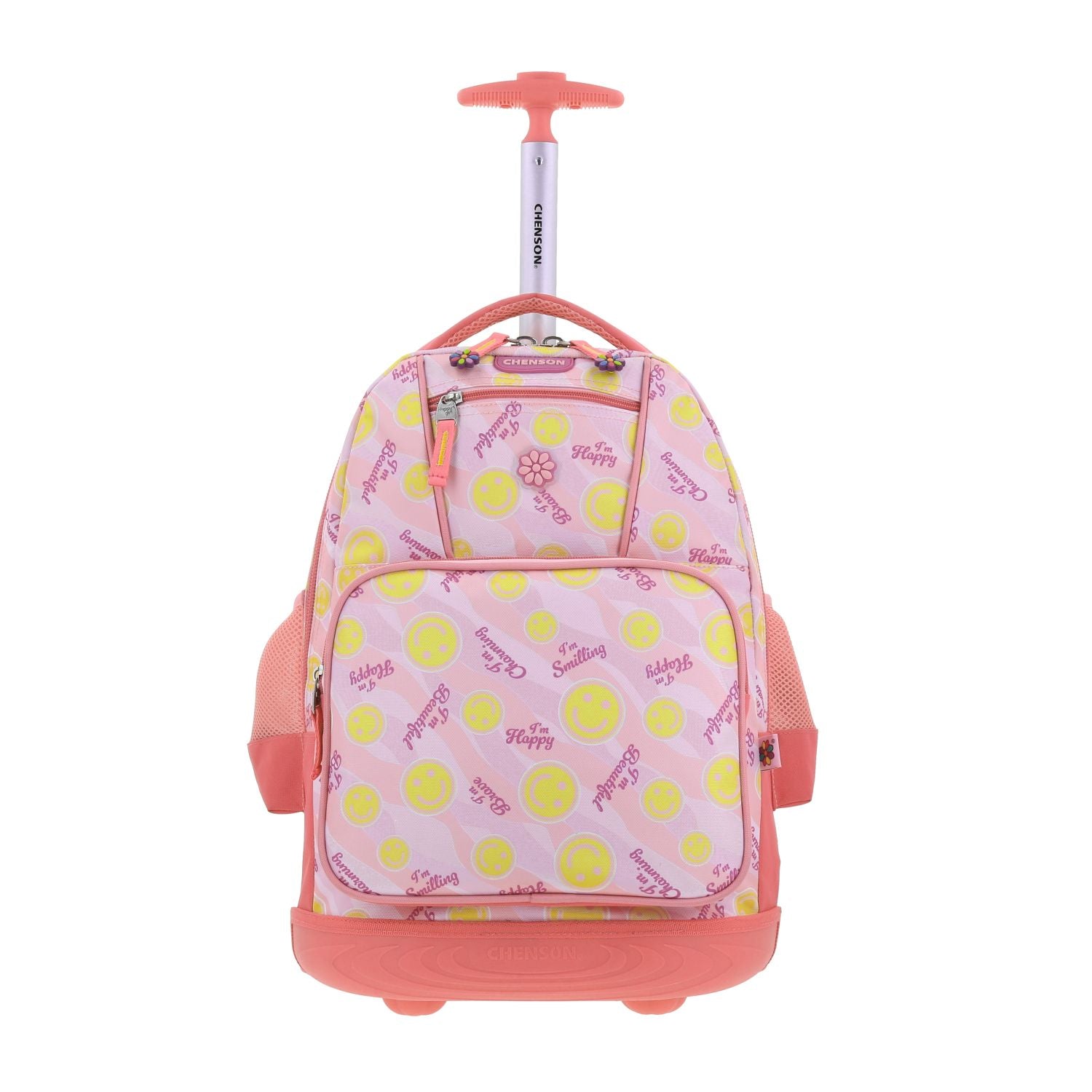Mochila Rosa Con Ruedas Diseño Caritas Chenson Happy Girl Smil