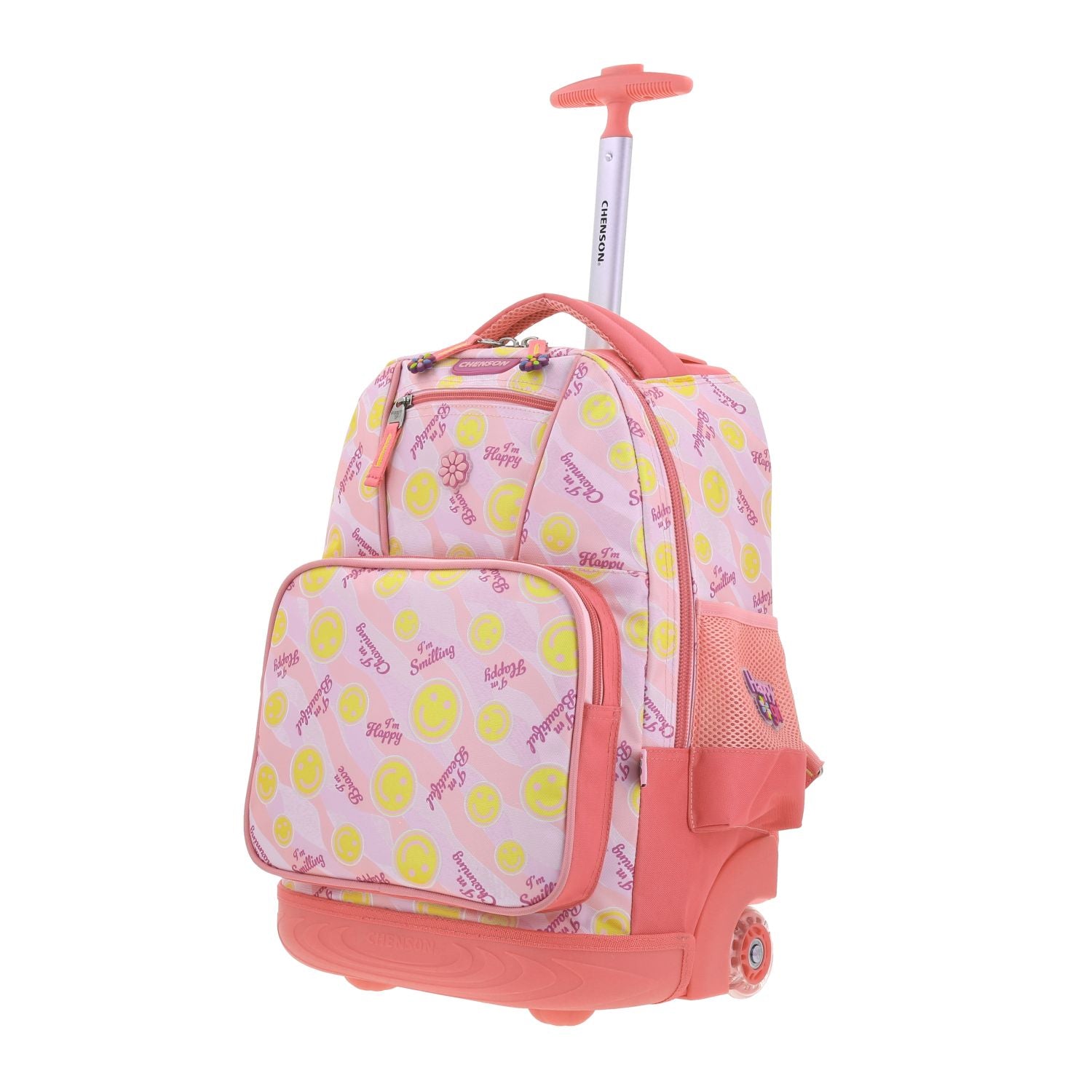 Foto 3 pulgar | Mochila Rosa Con Ruedas Diseño Caritas Chenson Happy Girl Smil