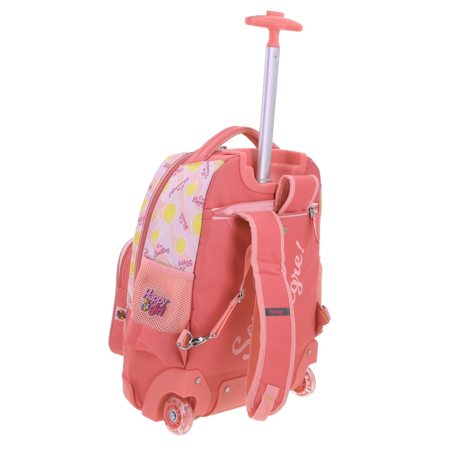Foto 4 pulgar | Mochila Rosa Con Ruedas Diseño Caritas Chenson Happy Girl Smil