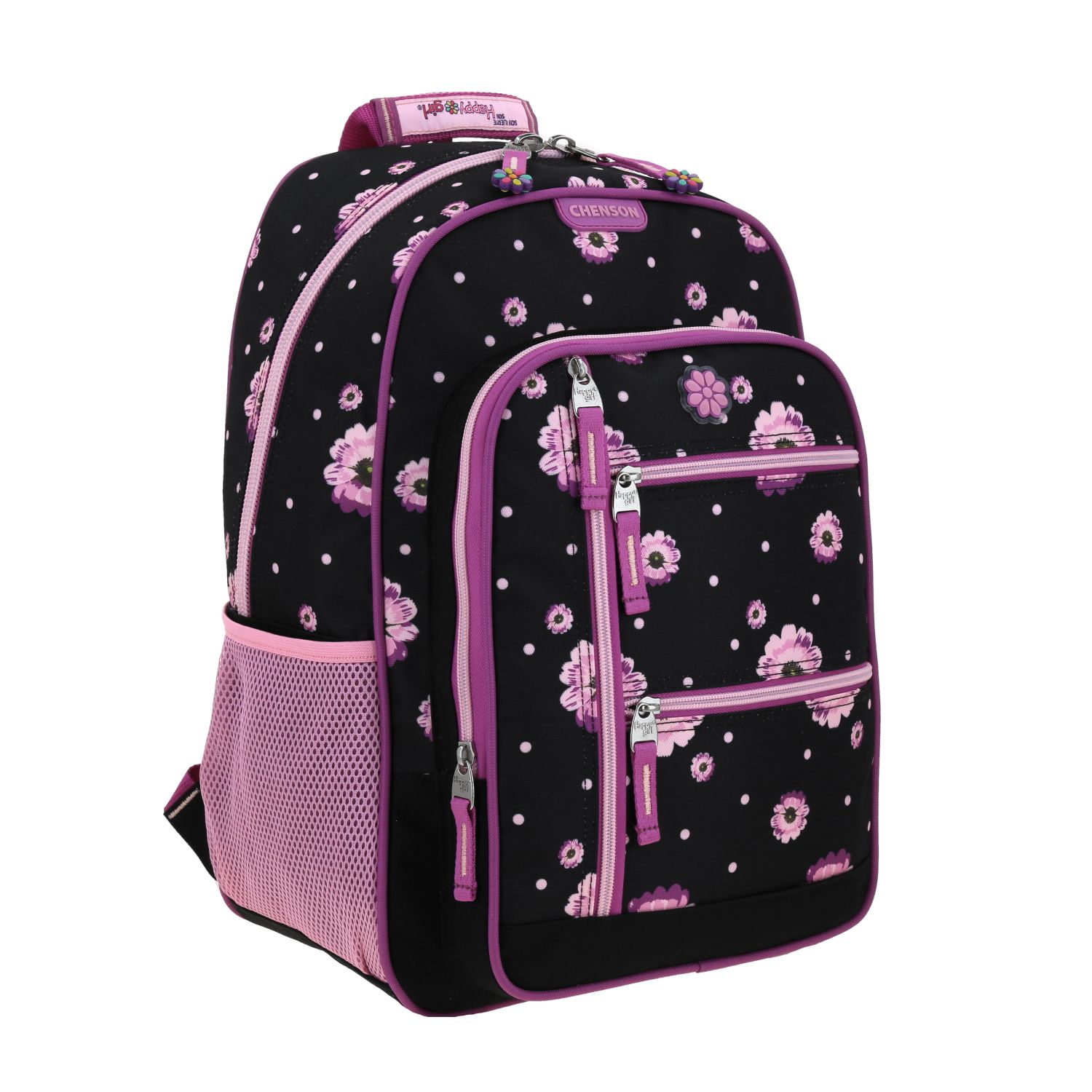 Foto 7 pulgar | Mochila Negra Con Flores Moradas Chenson Happy Girl Suji